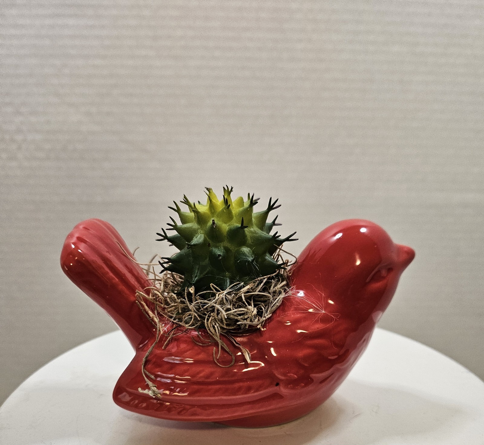 Red ceramic bird Planter with artificial succulent (Handmade Arrangement)