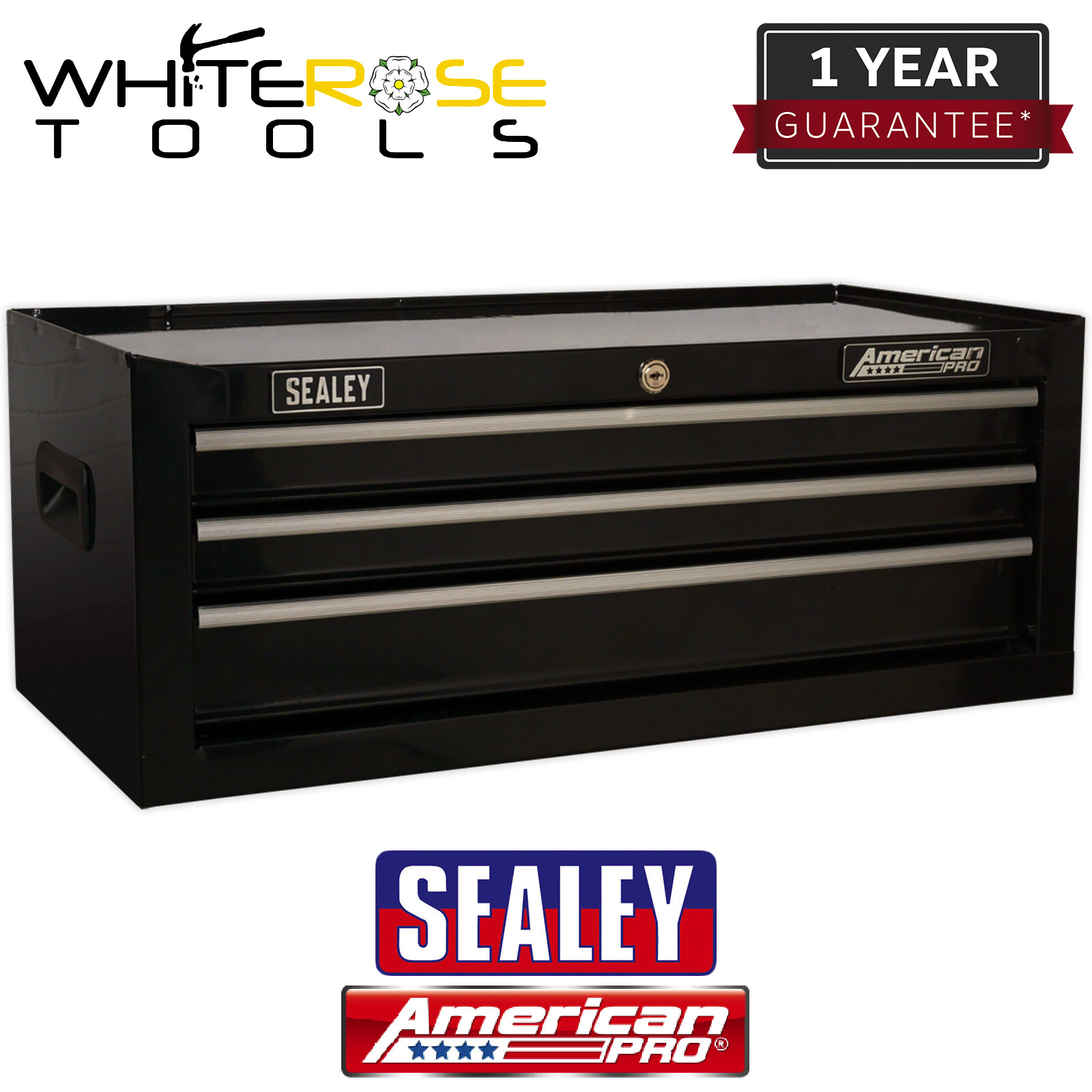 Sealey American Pro Mid-Box 3 Drawer with Ball-Bearing Slides - Black