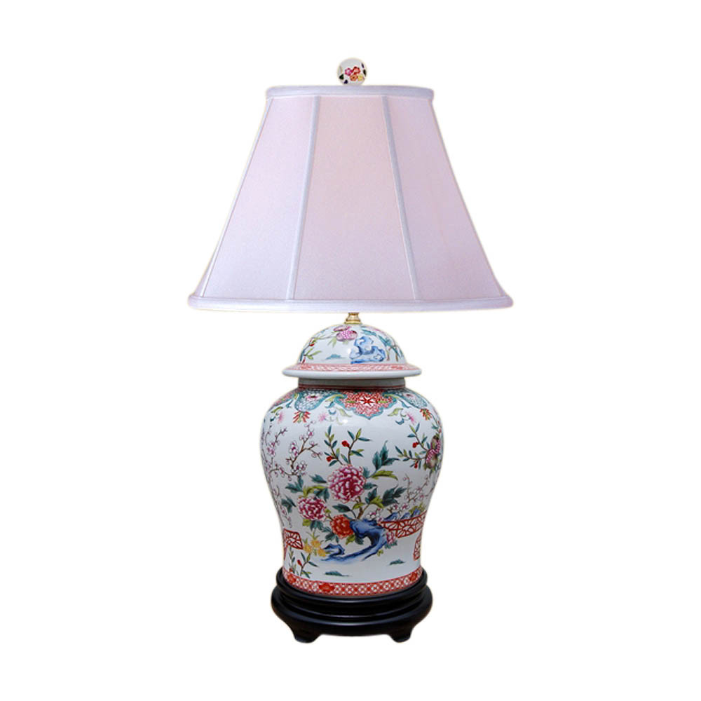 Chinese Porcelain Floral Motif Temple Jar Table Lamp 29"