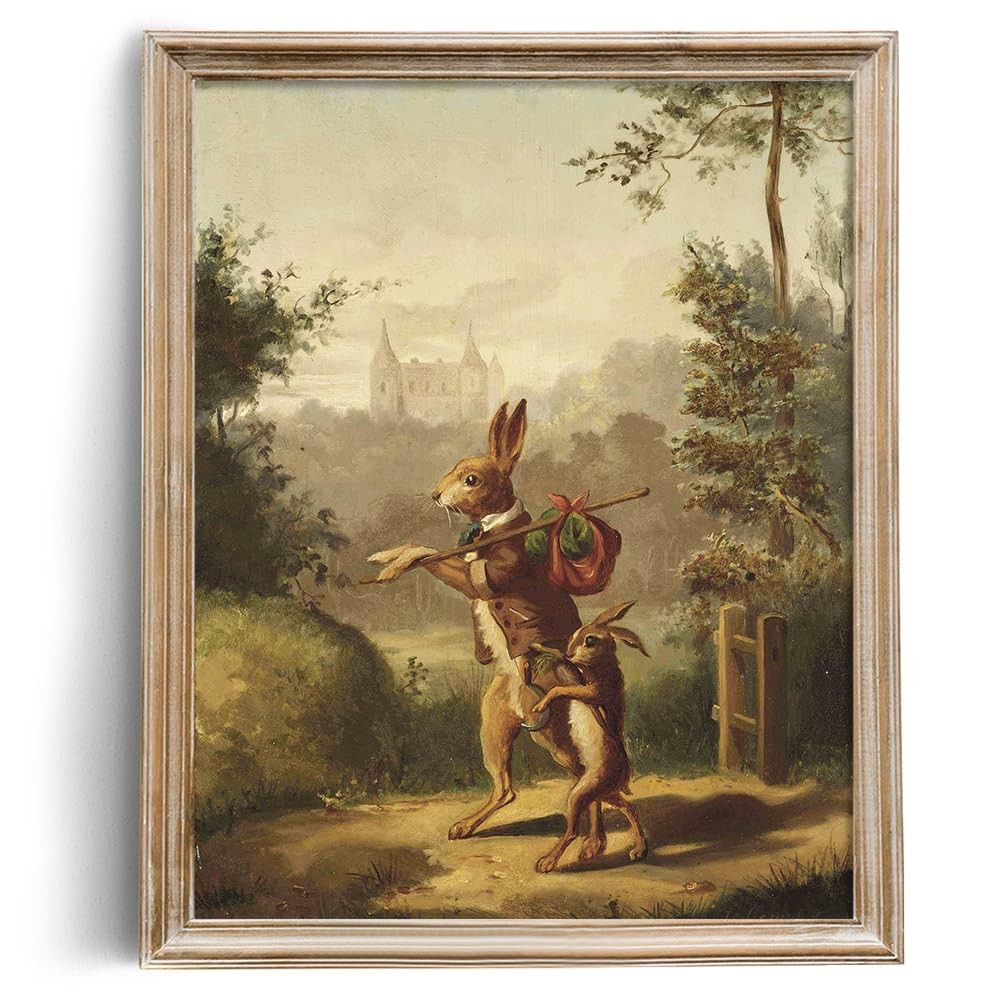 Vintage Rabbit Wall Art - Spring Easter Bunny Poster 11x14, Lovely 4