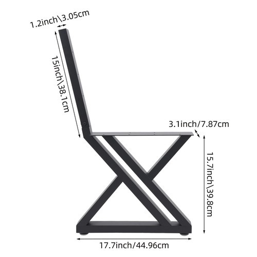 2PCS Bench Legs Z-Shaped Bench Legs with Backrest Bracket Bench Legs Black