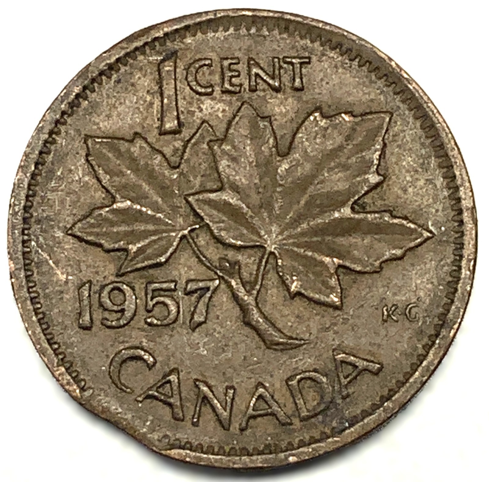 1957 Canada One Small Cent Coin Circulated Cond. "ERROR" Clipped Planchet - 4653