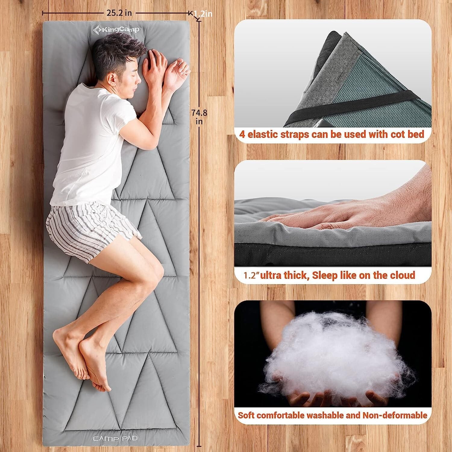 KingCamp Cot Pad For Camping, Comfortable Lightweight Mat