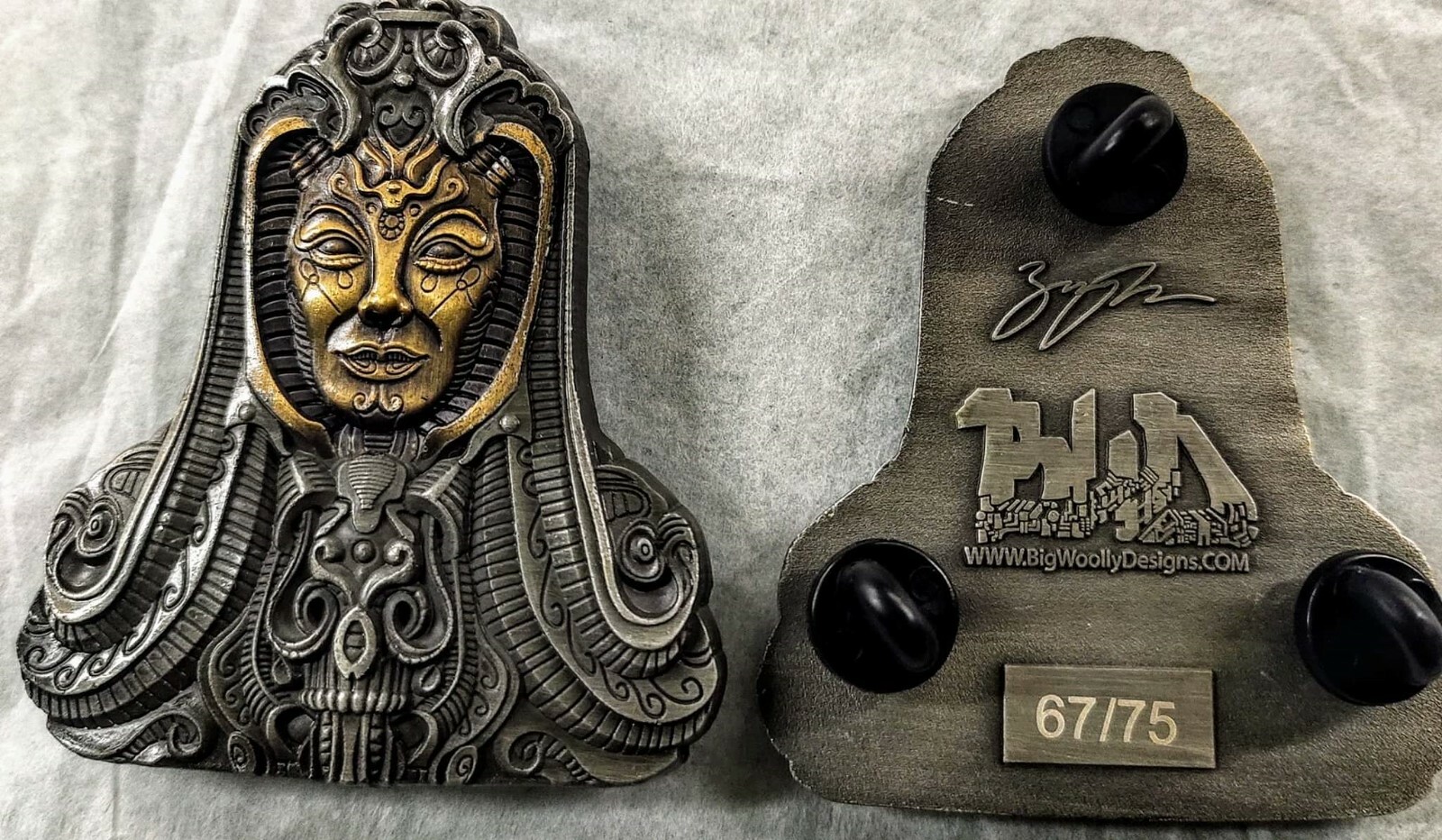 Cyber Goddess 3D pin, psychedelic hatpin, Giger art, Festival pin