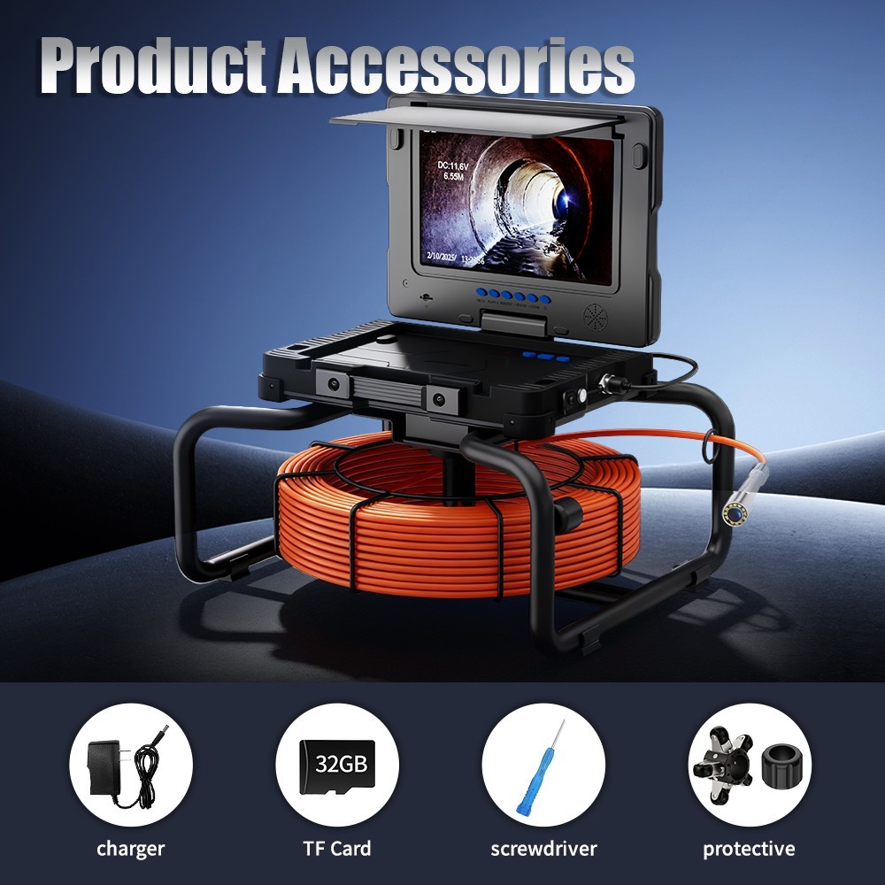 9" Pipe Inspection Camera 7mm Diameter 23MM 512HZ Self-leveling Meter Counter