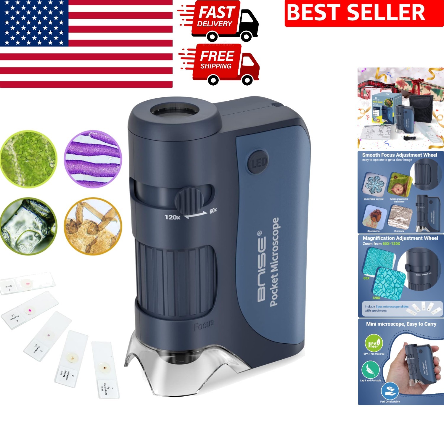 Kids' Pocket Microscope Set with LED Light & Specimen Slides