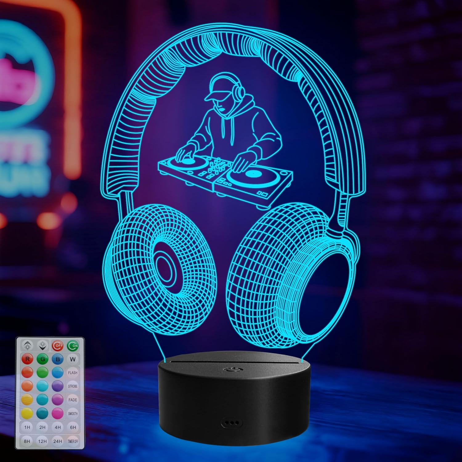 DJ Gifts, DJ Night Light, Music 3D Illusion Lamp with 16 Colors Changing, Remote