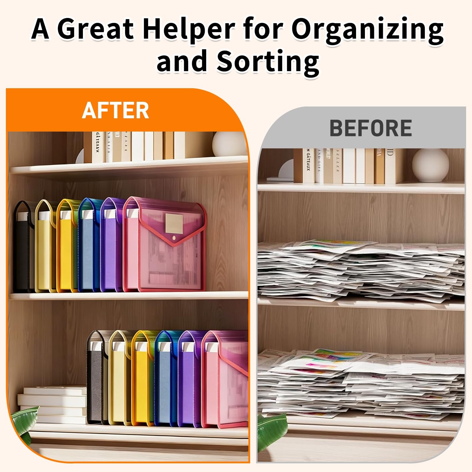 Best Plastic Expanding File Folder, Transparent Envelopes with Snap Closure No