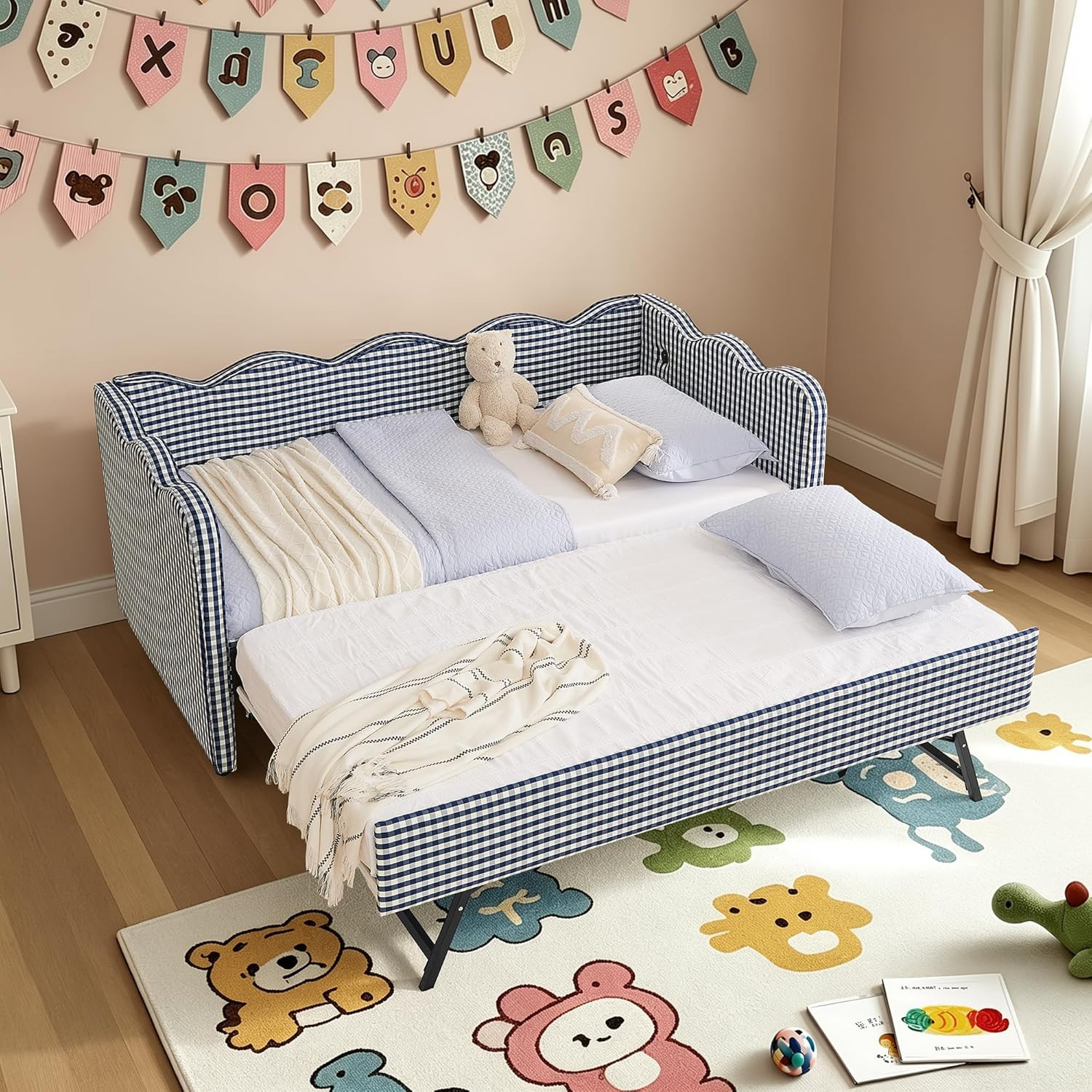 Twin Size Upholstery Daybed with Trundle and USB, Twin to King Design Adorable W