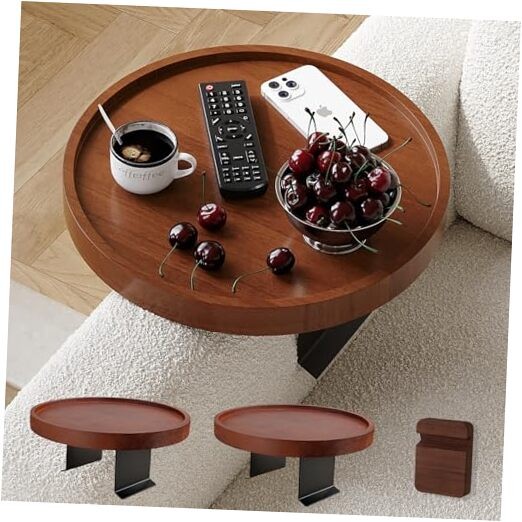 2 Pack Sofa Arm Tray,11.8“ Adjustable Natural Wood Couch Arm Walnut 2 Pack