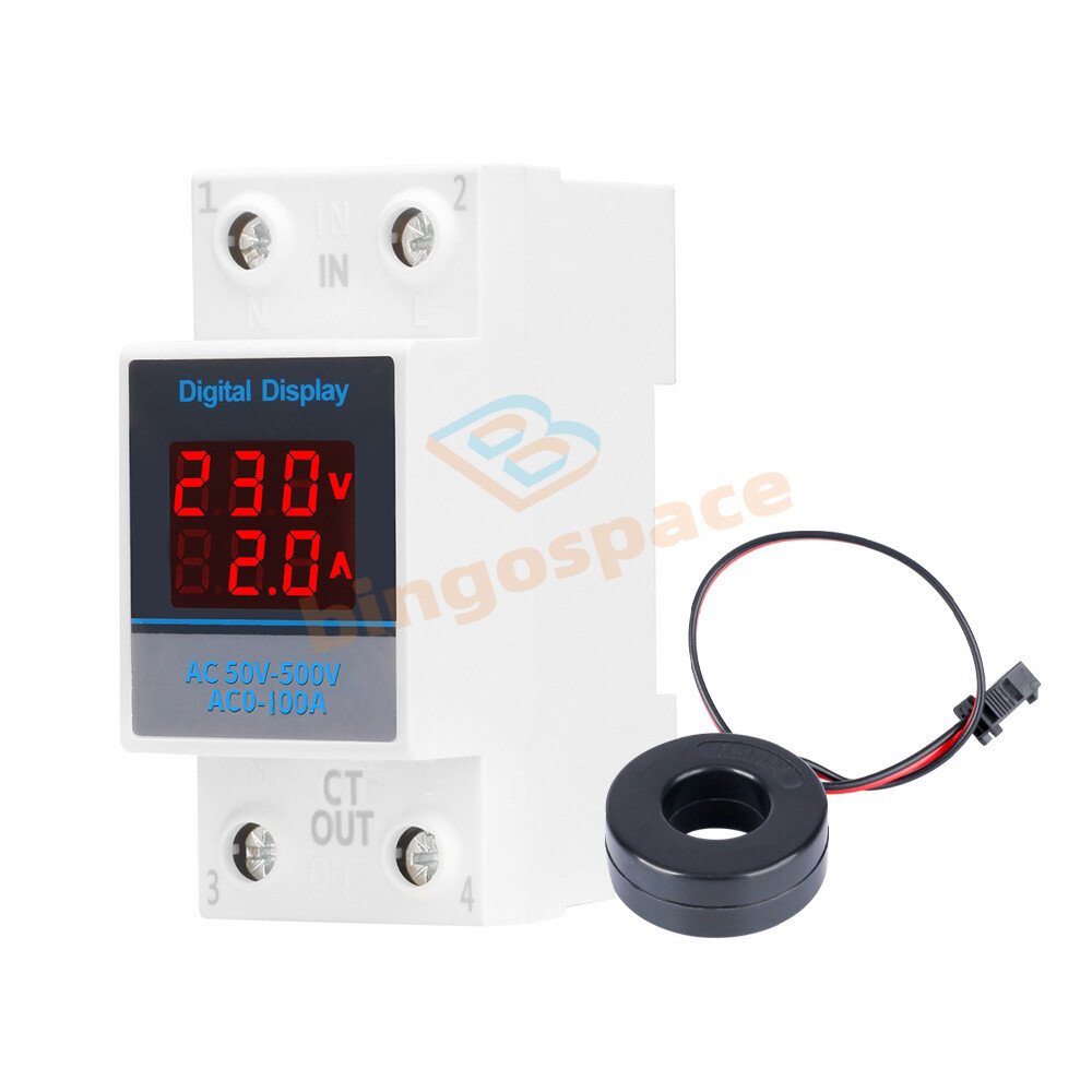 Single-phase Voltage Current Meter AC50-500V 63A DIN Rail Digital Voltmeter US
