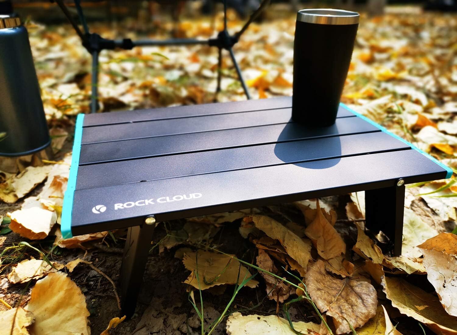 ROCK CLOUD Ultralight Folding Beach Table Adjust Height Aluminum Small, Black
