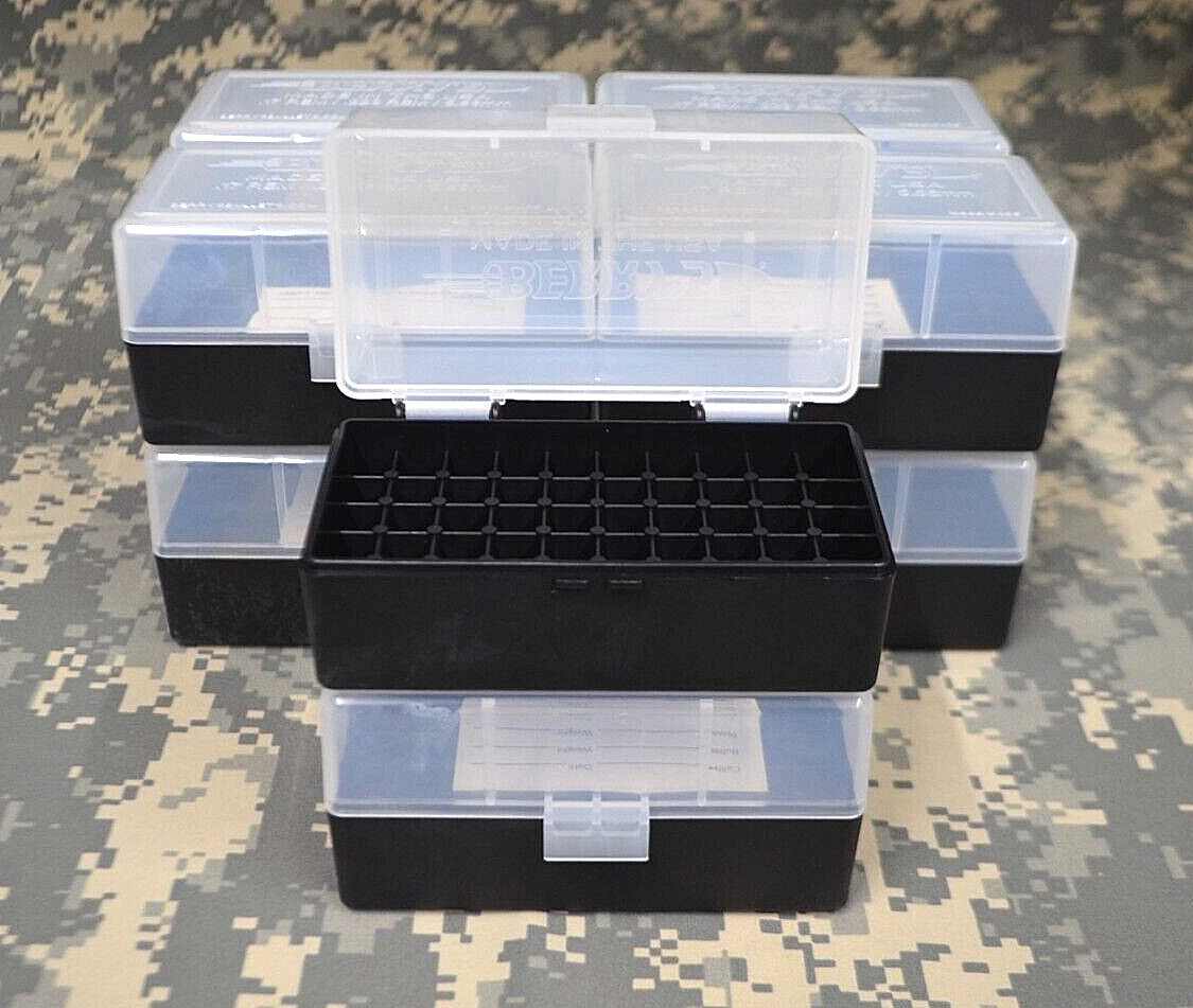 10 x BERRY'S PLASTIC STORAGE AMMO BOX CLEAR COLOR 223/556 ACP 50 rd