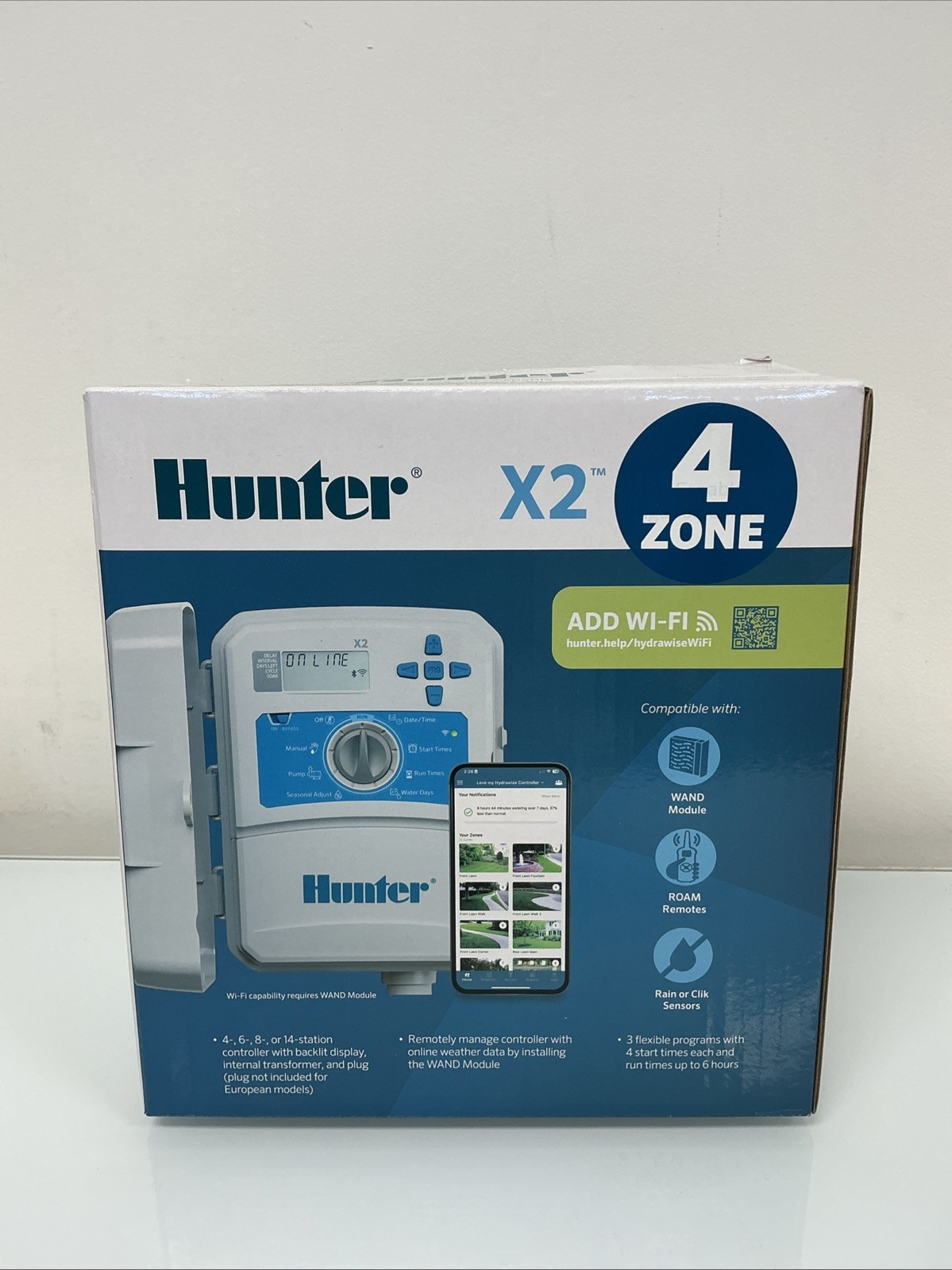 Hunter X2-400 4 Zone Sprinkler Controller WiFi Outdoor Irrigation Timer for Lawn