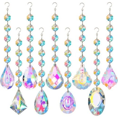 XINRUI Crystal Sun Catcher, 9 Pack Hanging Ornament Crystals Balls Prism Rainbow