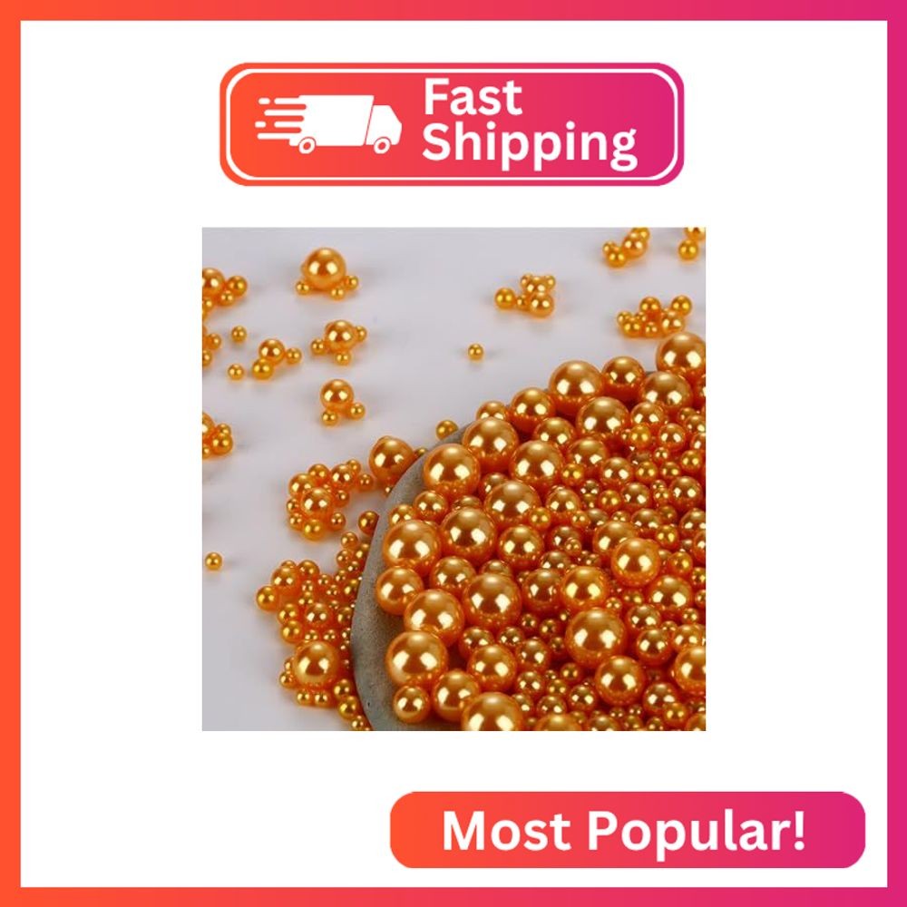 1000PCS Assorted Beads No Holes, 3-10mm Crafts Pearls, Orange Loose Round Beads