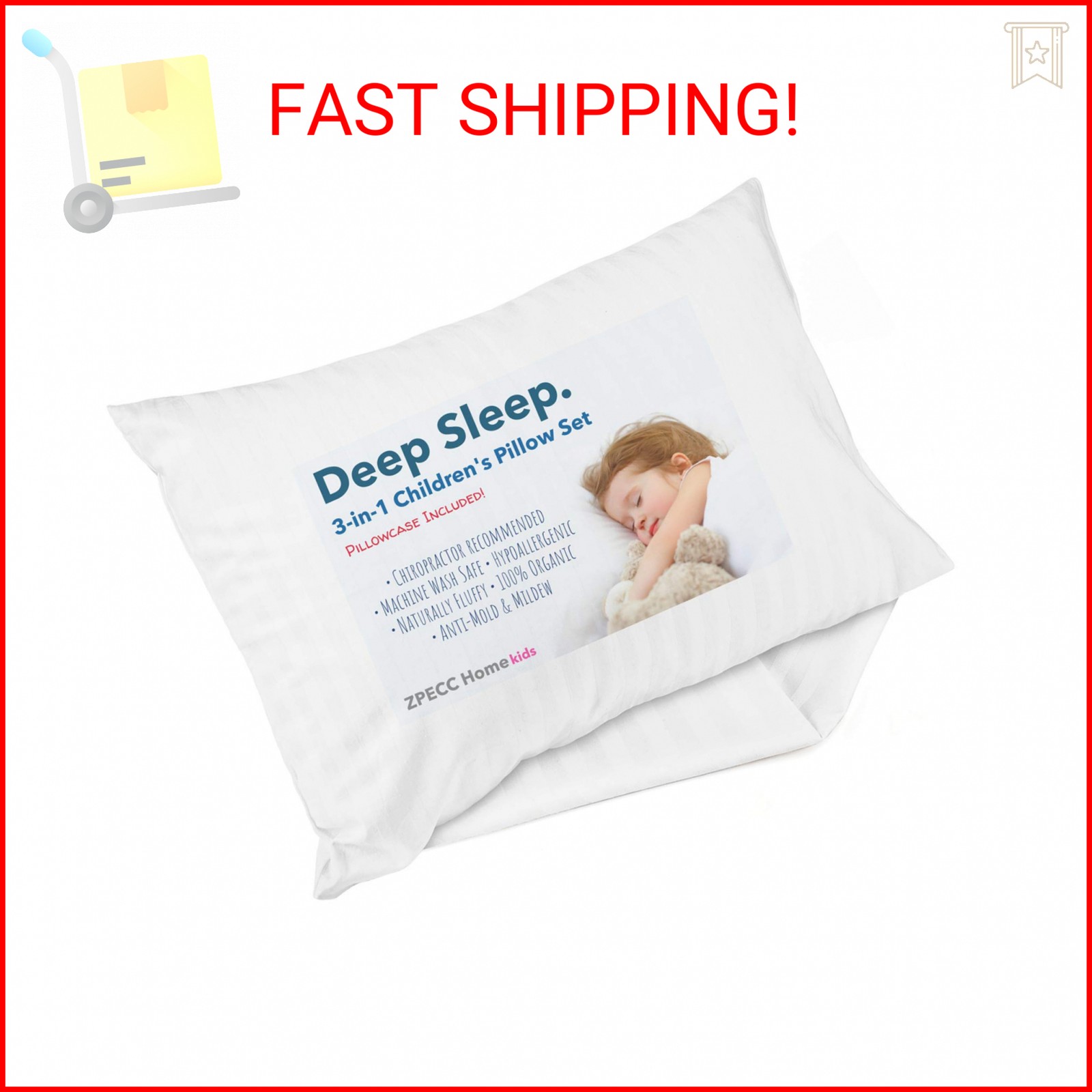 ZPECC Toddler Pillow with Pillowcase - 13x18 Organic Cotton Hypoallergenic Kids