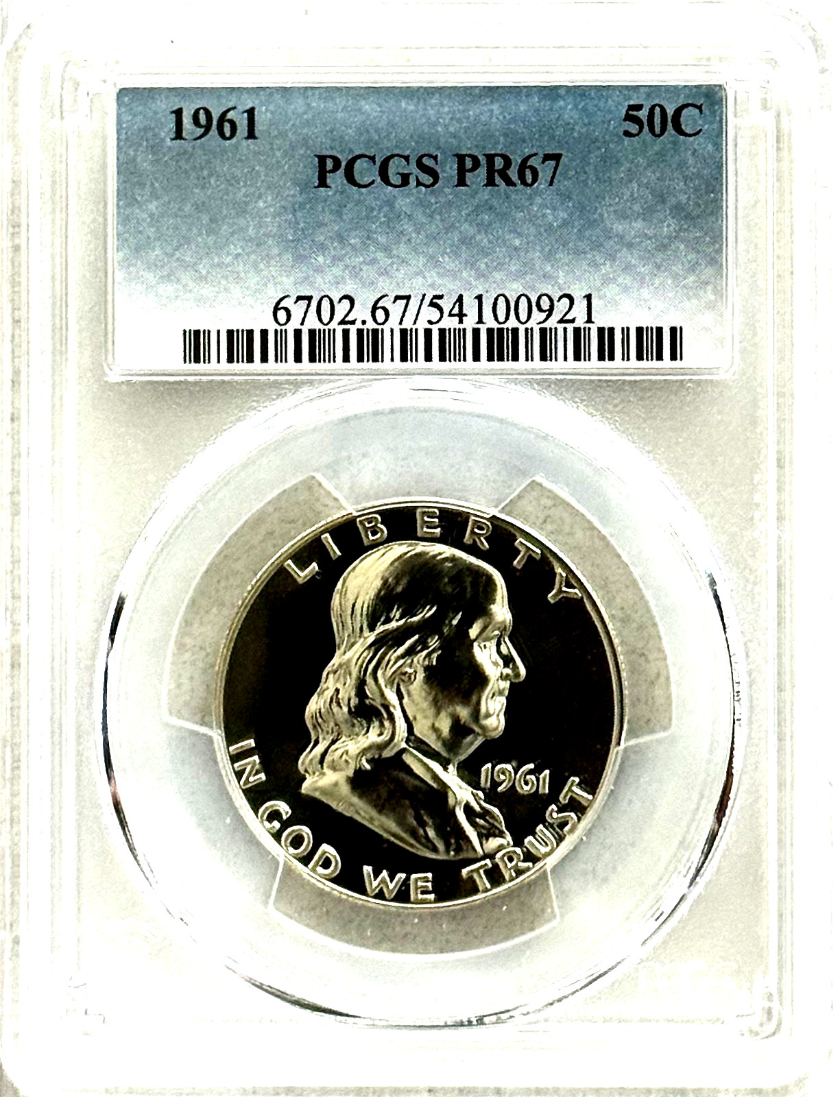 1961 PROOF FRANKLIN, PCGS PR67, NO SPOTS, HAZE, OR TONING, BRILLIANT!