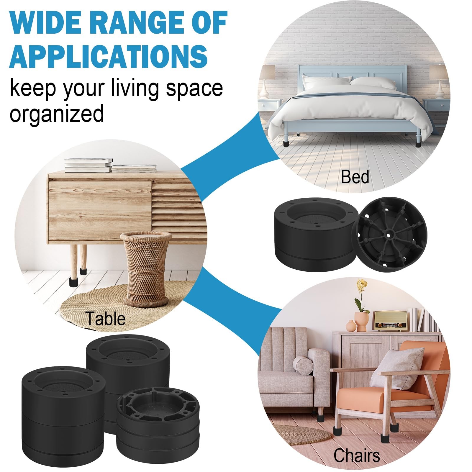 16 Pack Black Heavy Duty Stackable Adjustable Bed Furniture Risers