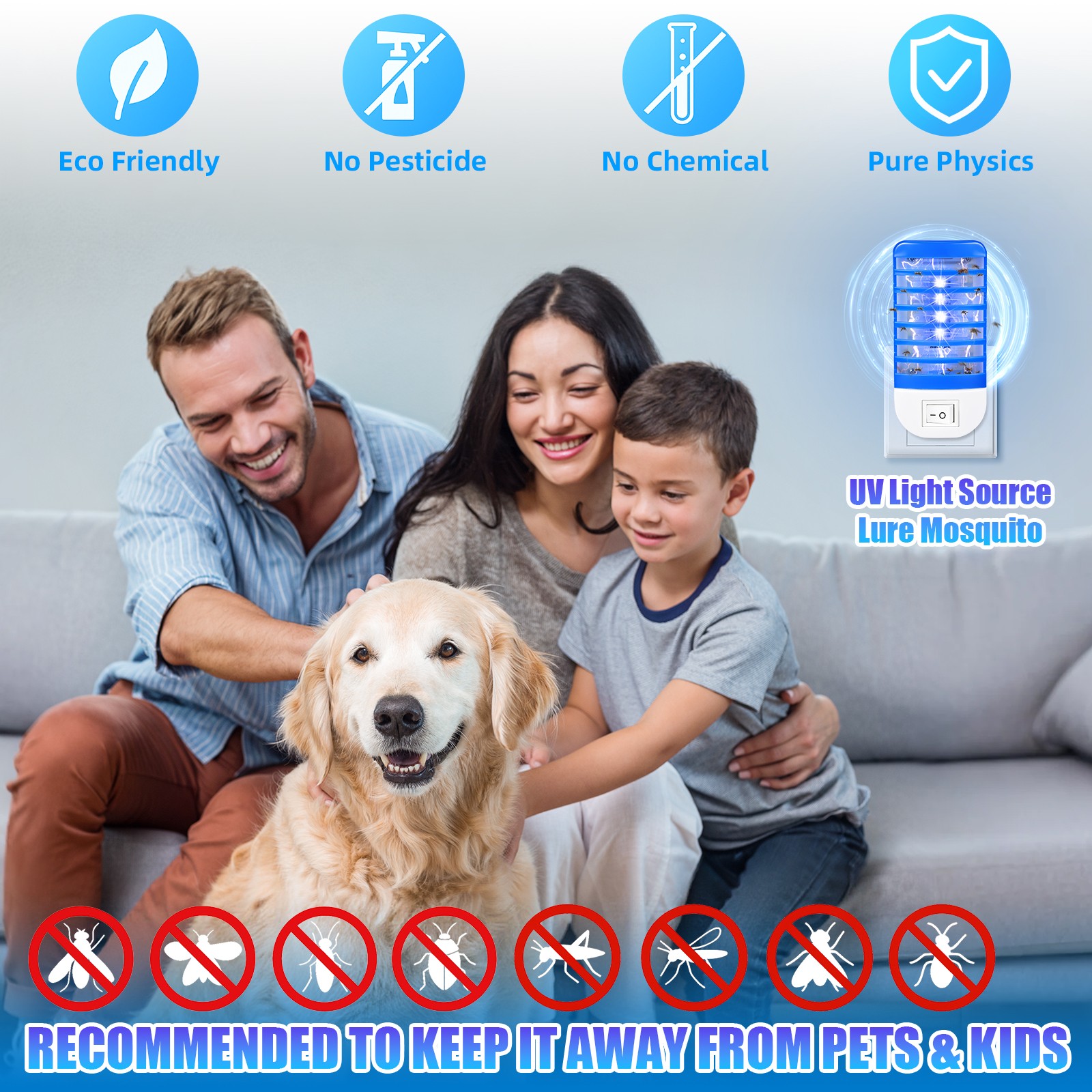4 Dark Blue Rectangular Lamps: Efficient Mosquito-Killing Solutions