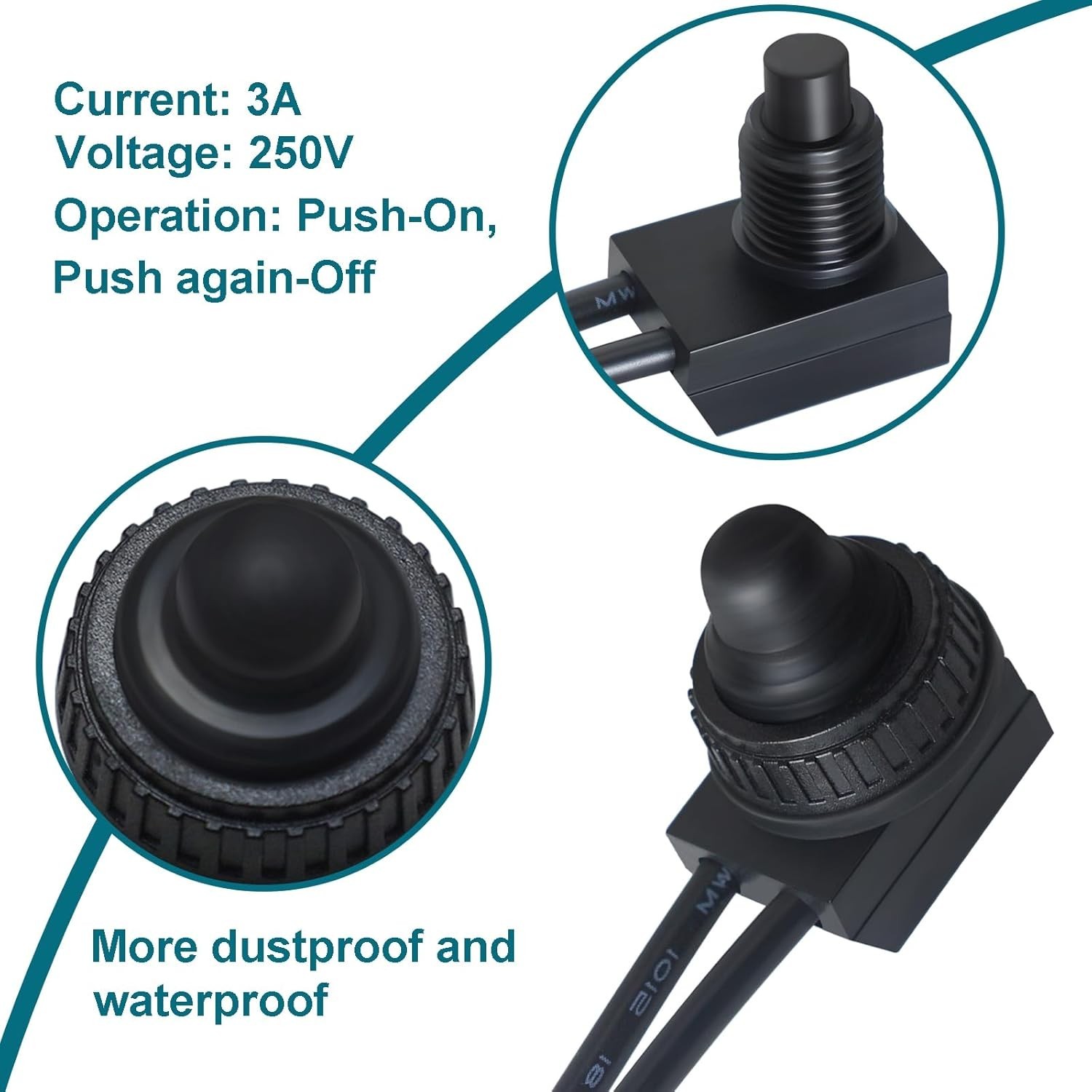 Heavy-Duty 12V Push Button Switch with Rating - 2 Pack for Complete Project
