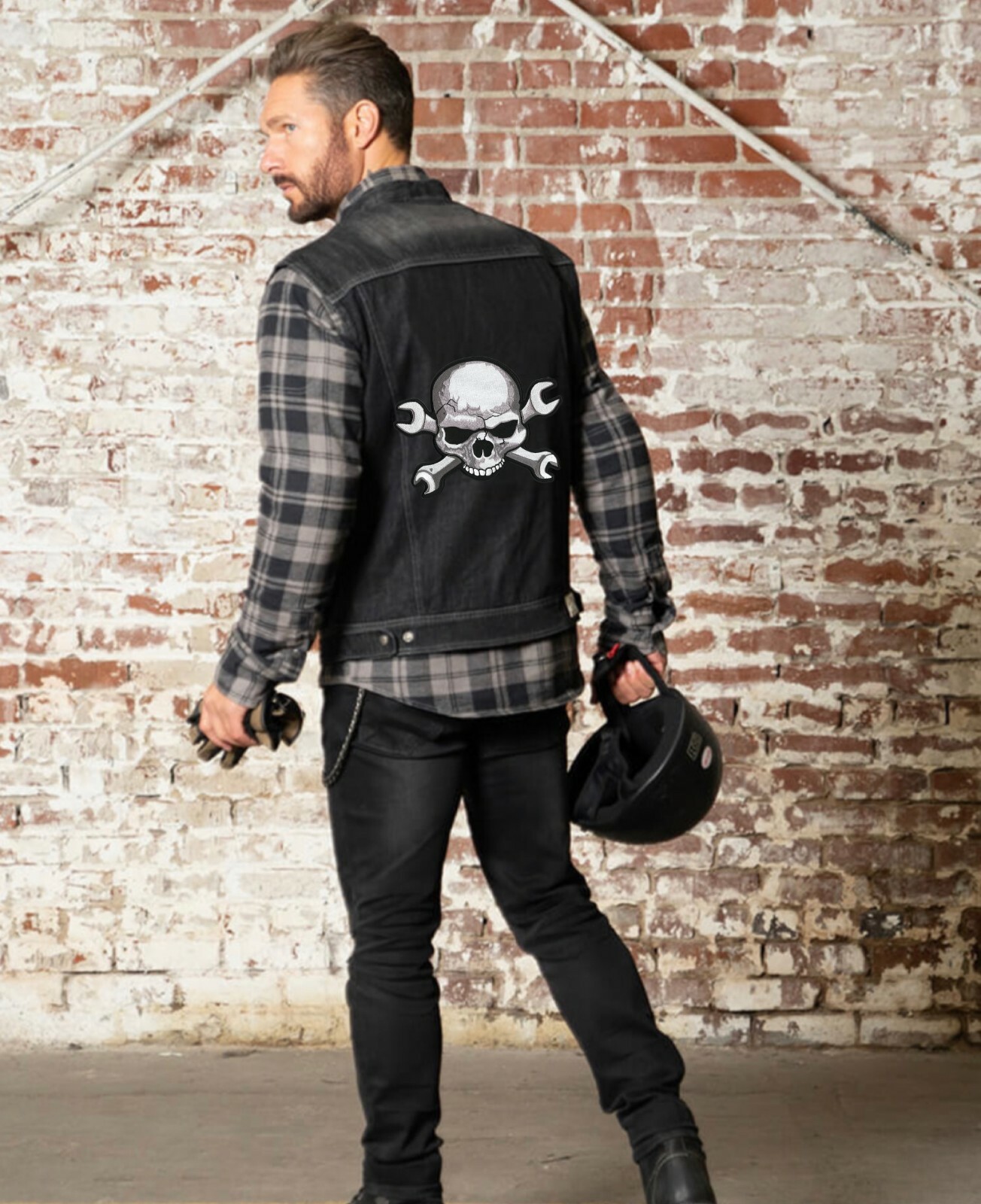 Skull and Wrench Patch 11" | Skeleton Halfskull Crossbones | Embroidered Large