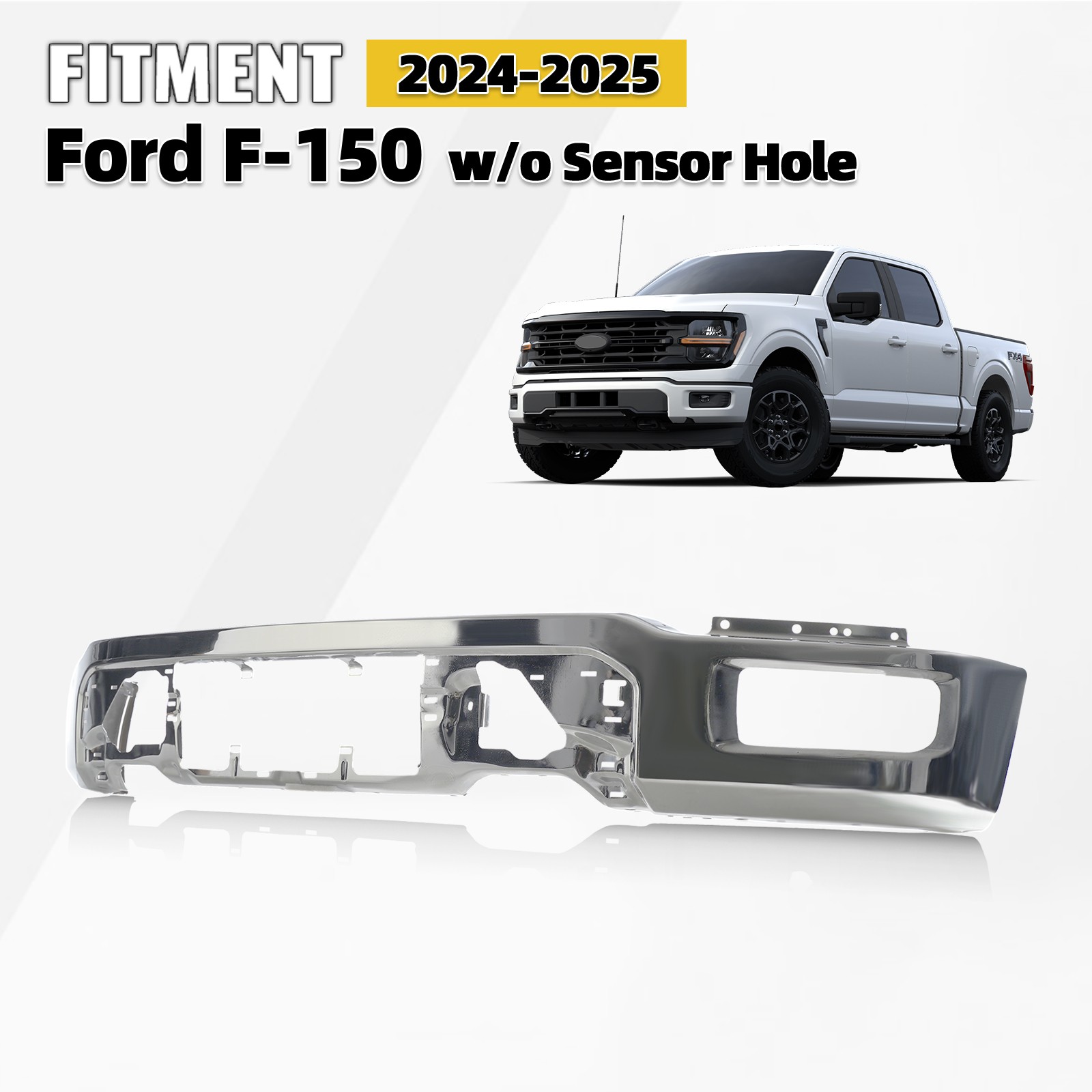 For 2024-2026 Ford F-150 Front Bumper Cover Iron & Chrome w/o Hole RL3Z-17757-CA