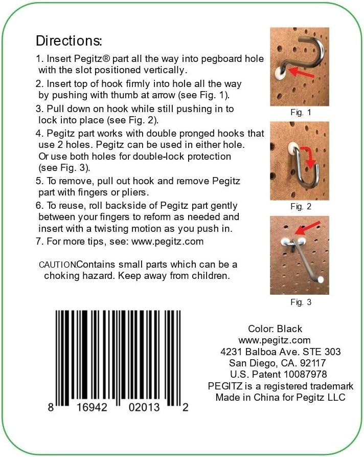 Pegboard Peg Locks 50PCS (1/4 inch, Black) 1/4 Inch, Black
