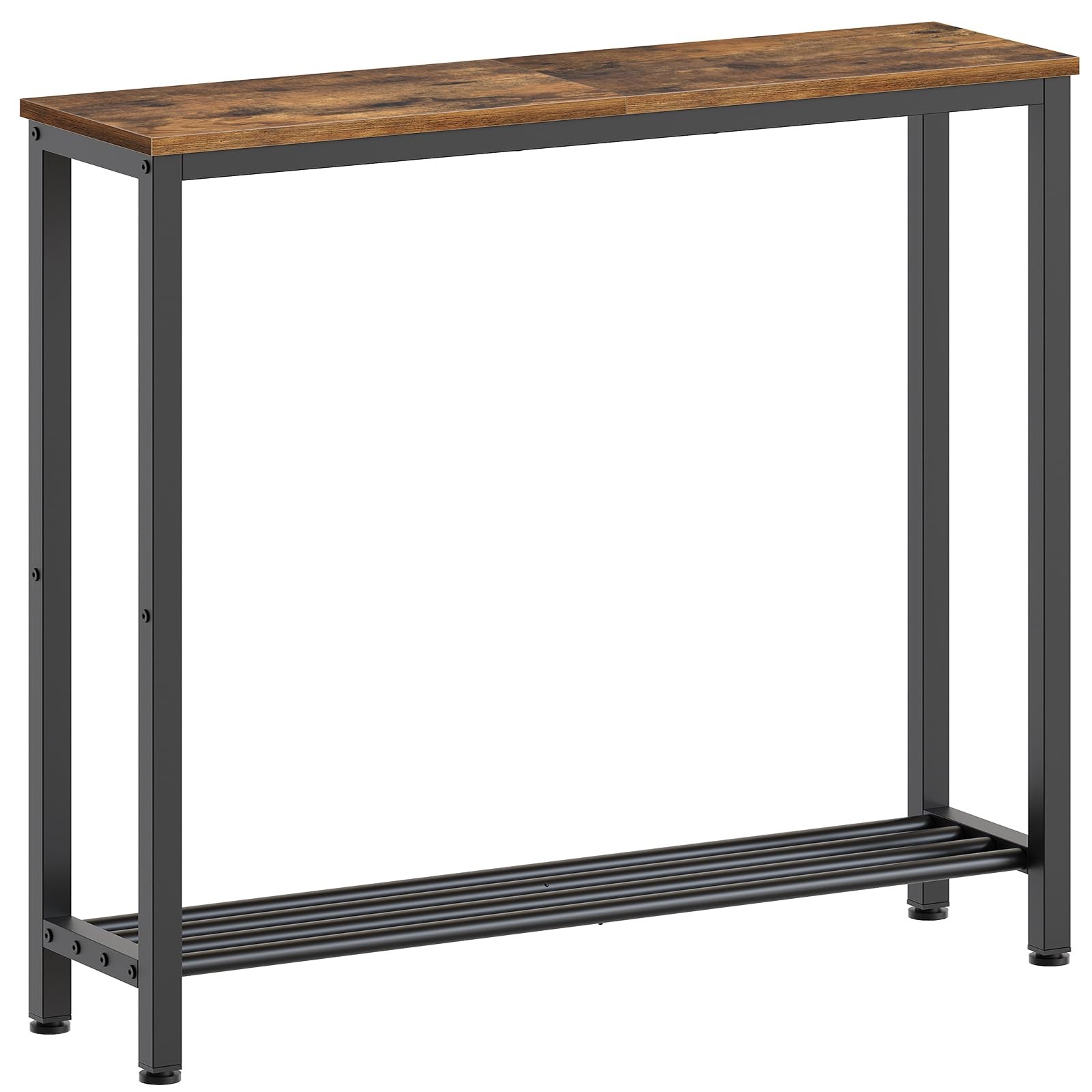 YATINEY Narrow Console Table, 29.5"D x 29.5"W x 7.9"H, Rustic Brown + Black