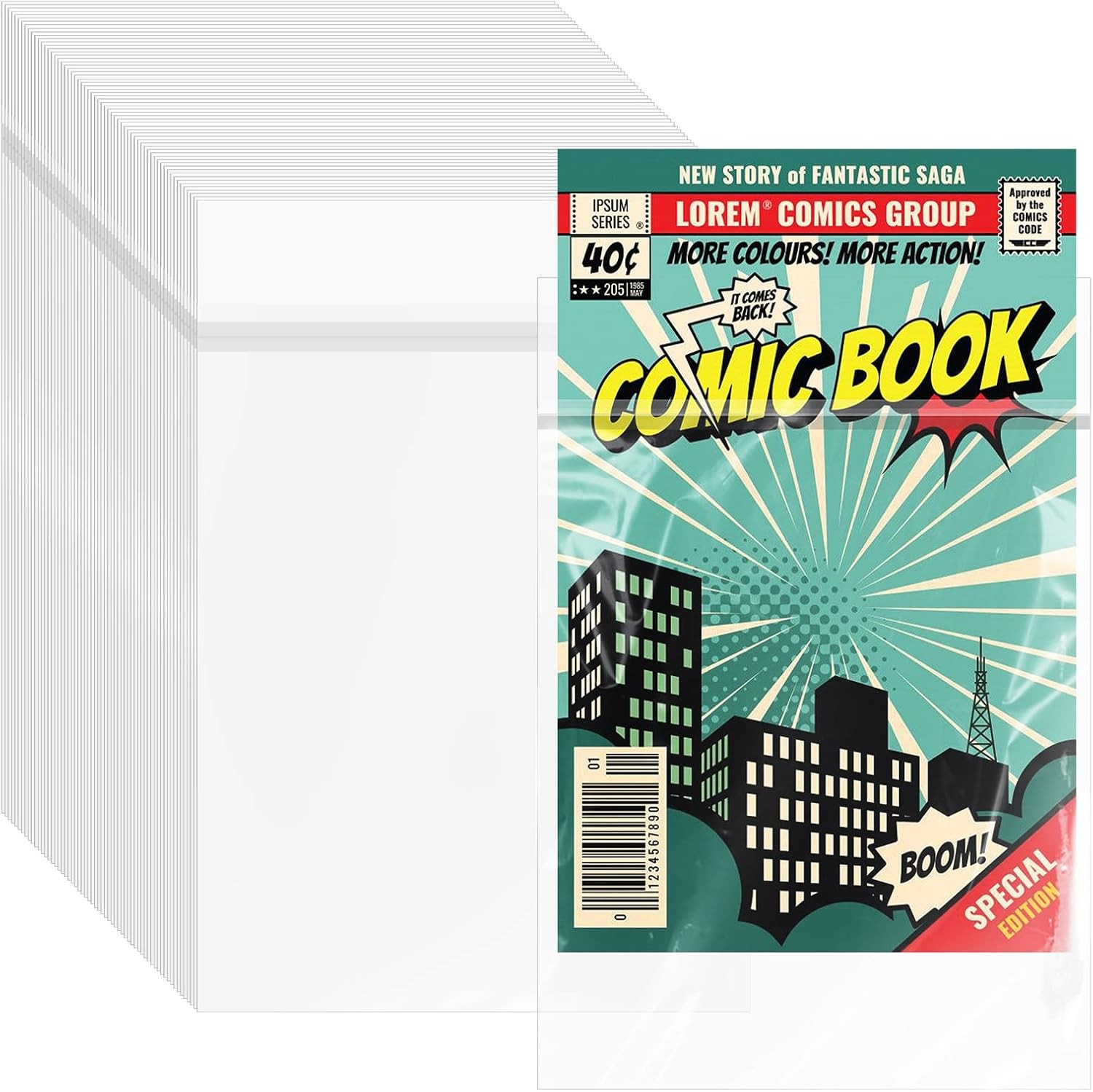 100 Pack Resealable Current Size Comic Book Bags, Crystal Clear Self Sealing Com