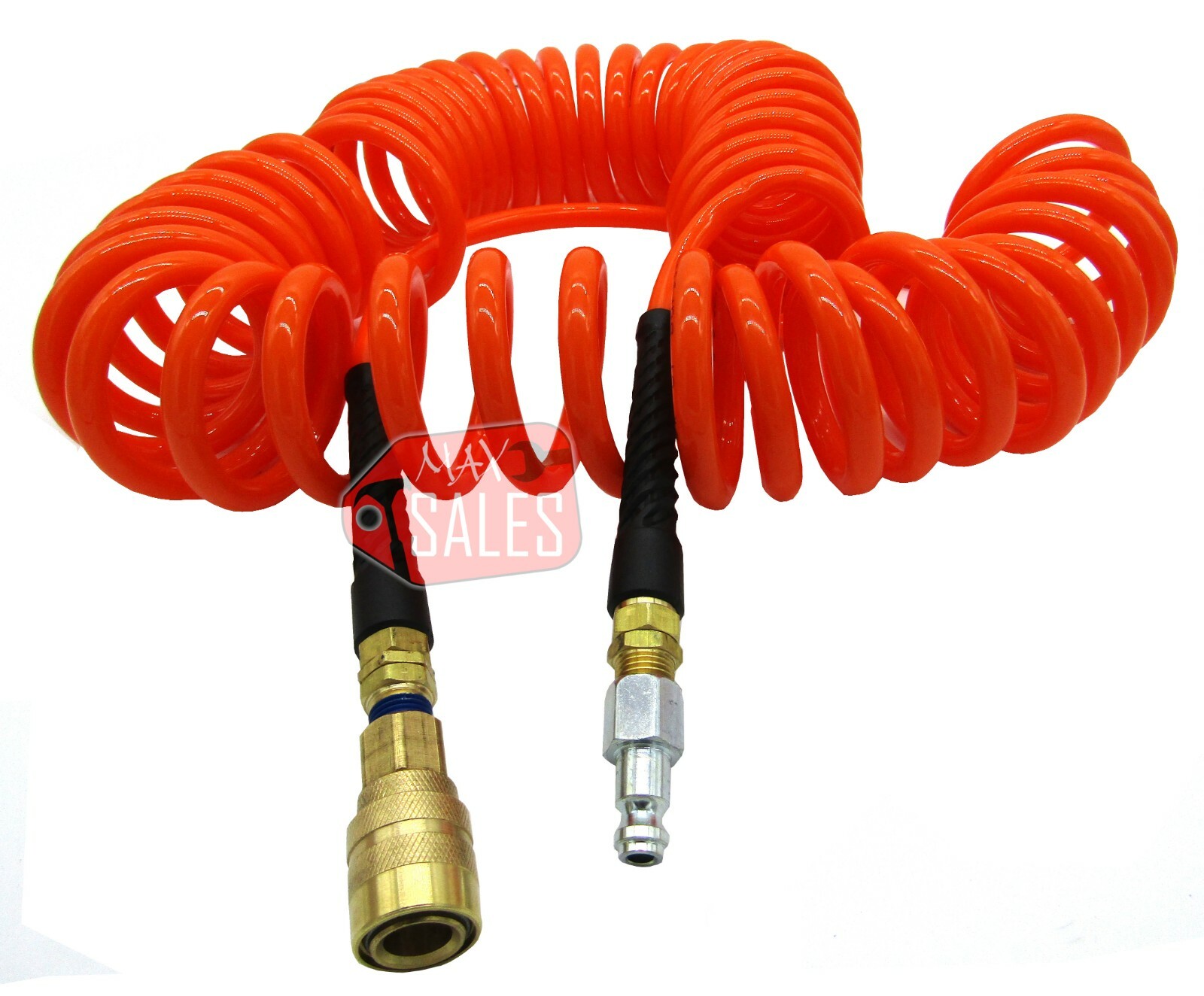 1/4" x 30ft ORANGE POLYURETHANE RECOIL AIR HOSE W/ AIR COUPLERS