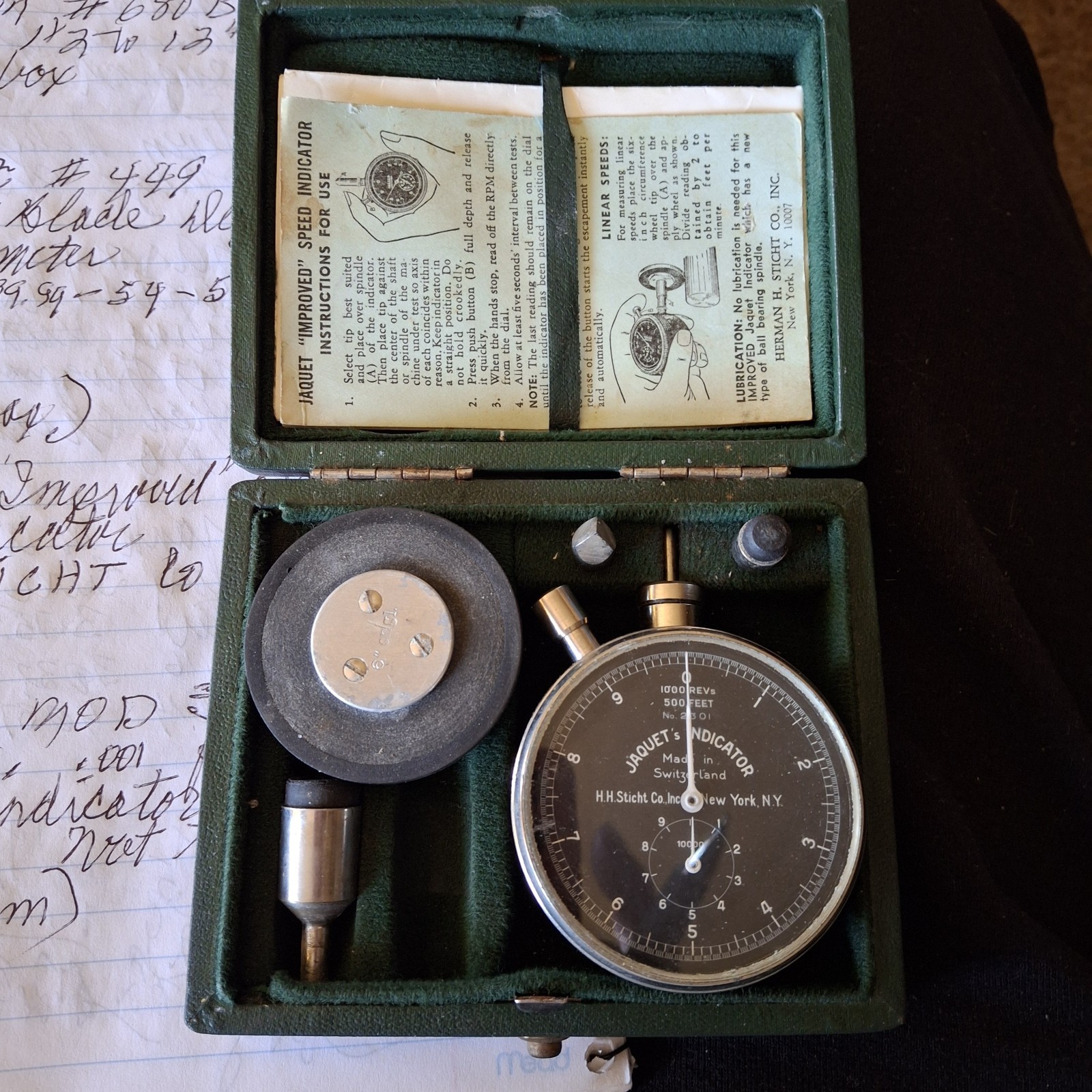 Vintage Herman H. Sticht Co., Inc. Jaquet's Speed Indicator w/Original Box