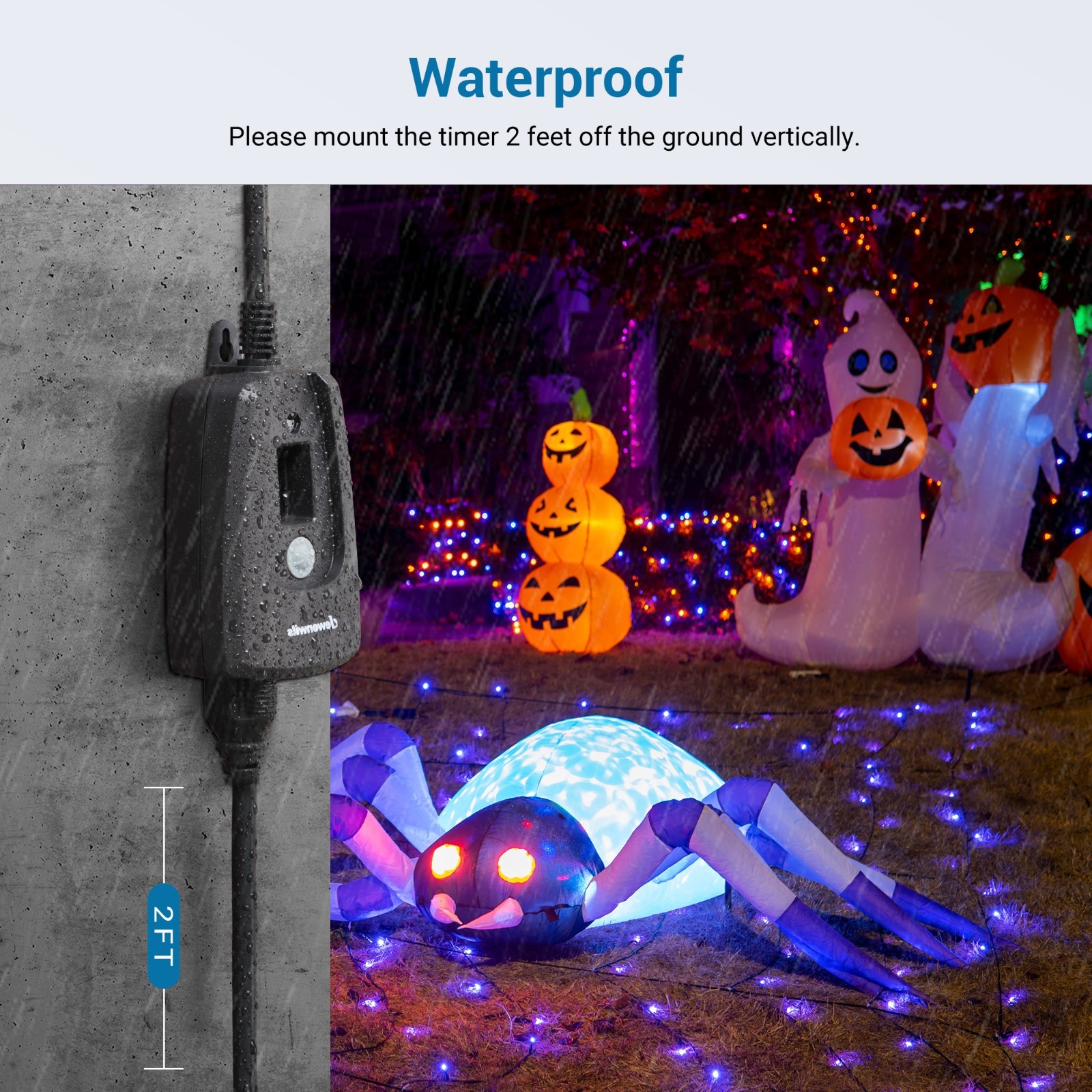 DEWENWILS Outdoor Waterproof Timer, 2-Outlet Plug-in, Countdown, UL Listed, 15A