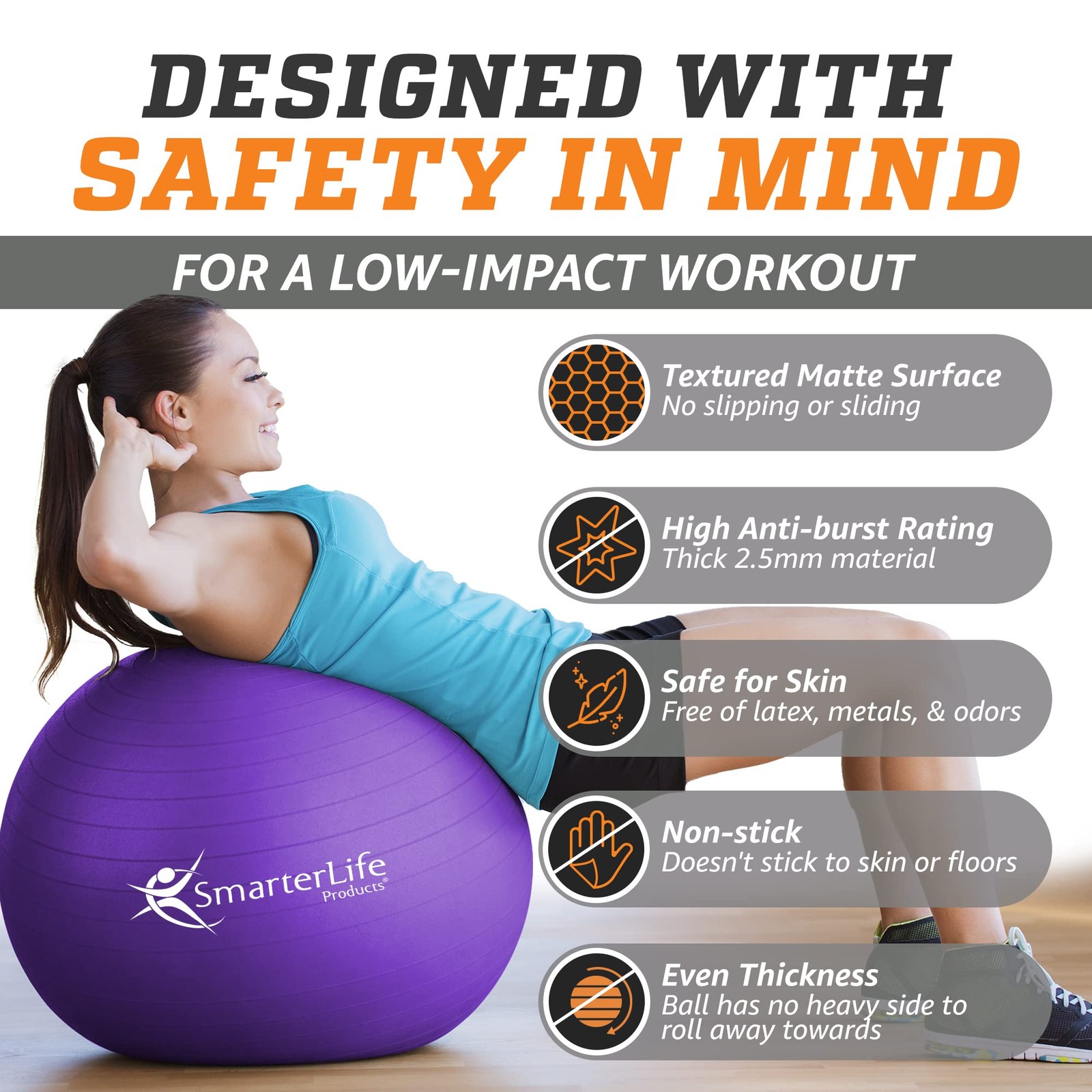 SmarterLife Exercise Ball Yoga Ball for Fitness, Balance, Stability, or Pregn...