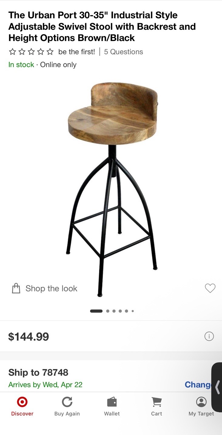 Pair of The Urban Port Industrial Adjustable Swivel Stool w/ Backrest Brown Wood
