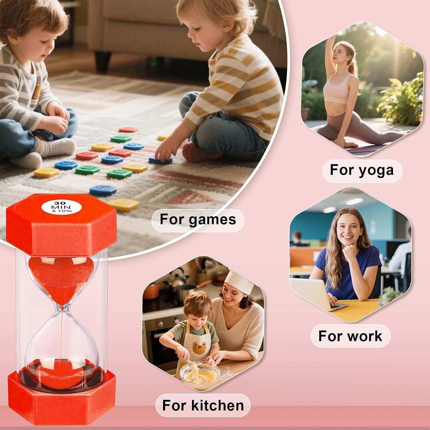 25 Minute Hourglass Sand Timer, Plastic Sandglass Watch Timer, Unbreakable Red S