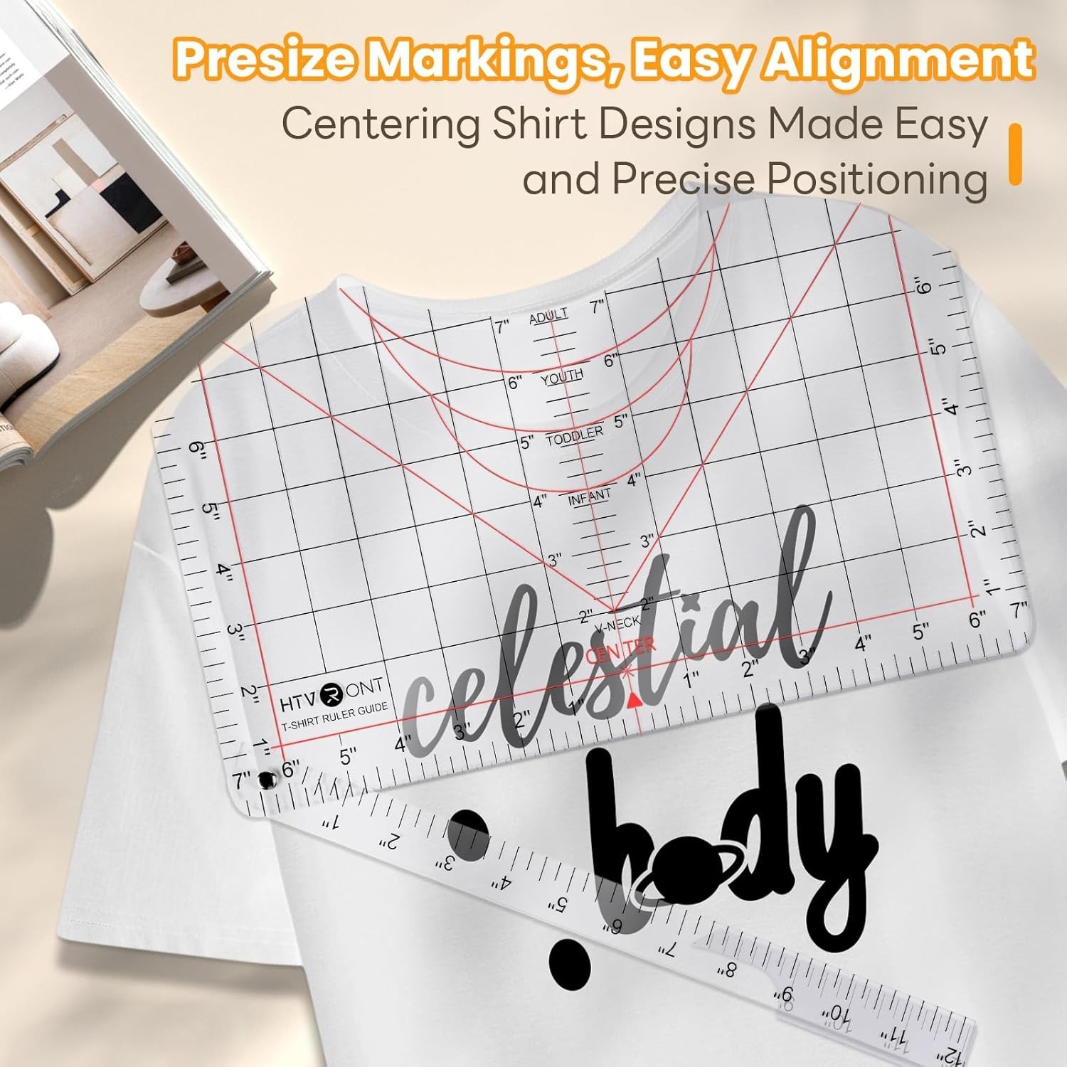 HTVRONT Tshirt Ruler Guide for Vinyl Alignment - Transparent PVC Tshirt Measurem
