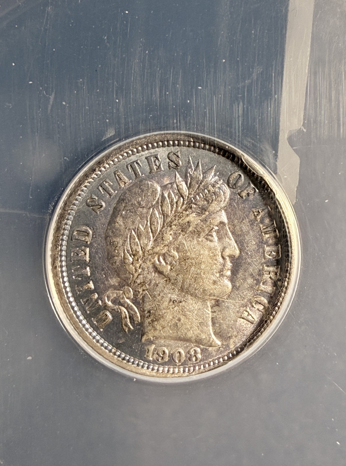 1908-D Barber Dime, AU 58 ANACS (18758)