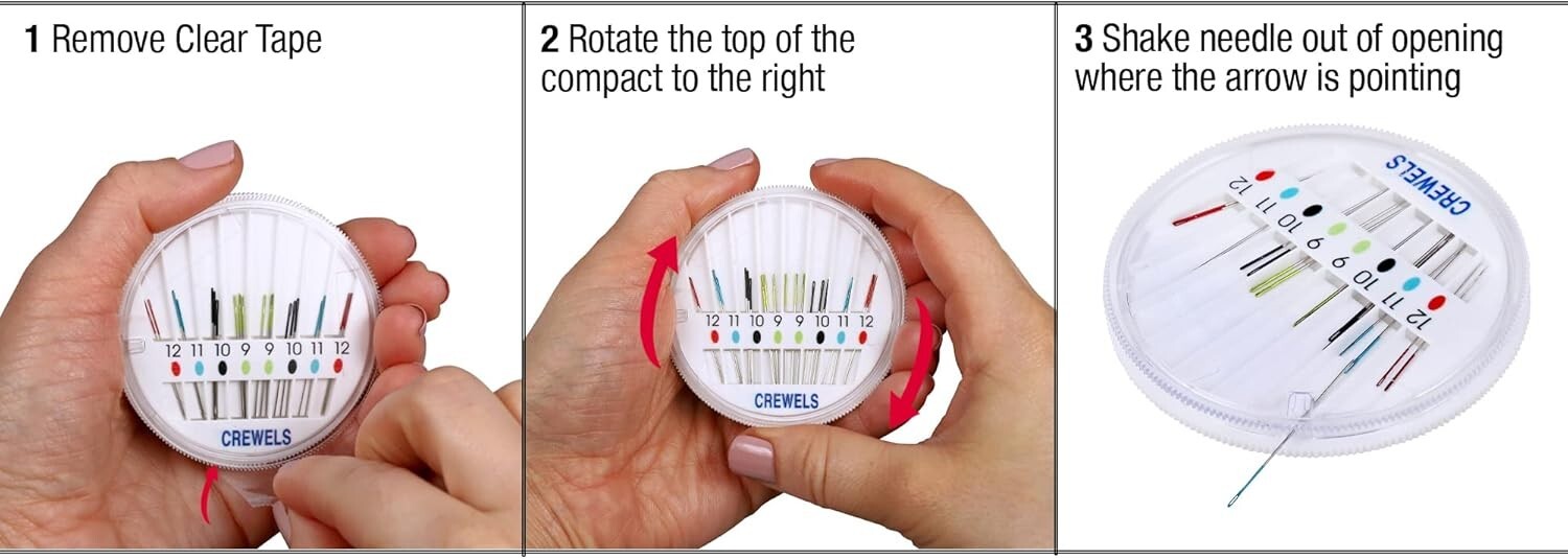 SINGER Crewel Needles in Dial Compact, Assorted Sized Sewing Needles, Multi