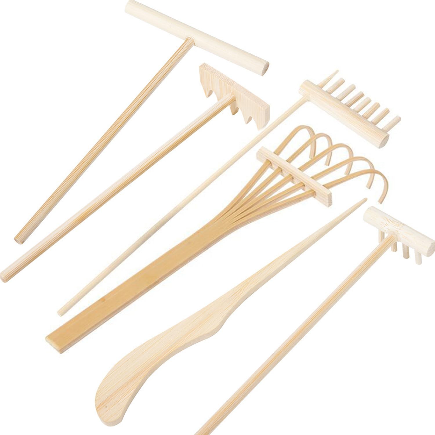 6-Piece Mini Zen Garden Rake Tools for Home Office Desktop Decoration, brown