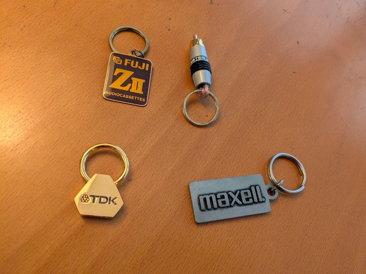 VINTAGE STEREO AUDIO KEYCHAIN Lot of 4 TDK Maxell Fuji Monster Cable Promo