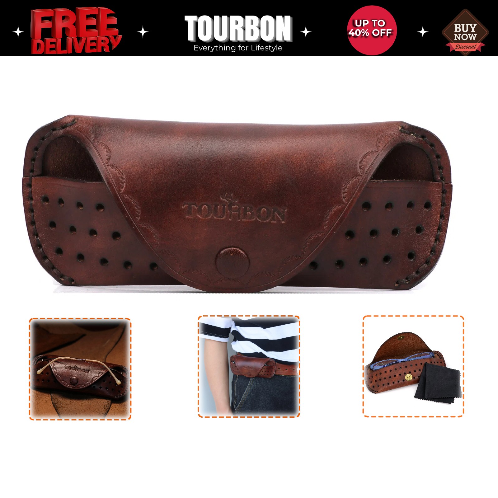 Tourbon Leather Eyeglasses Storage Holder Eyewear Glasses Case Protector Pouch