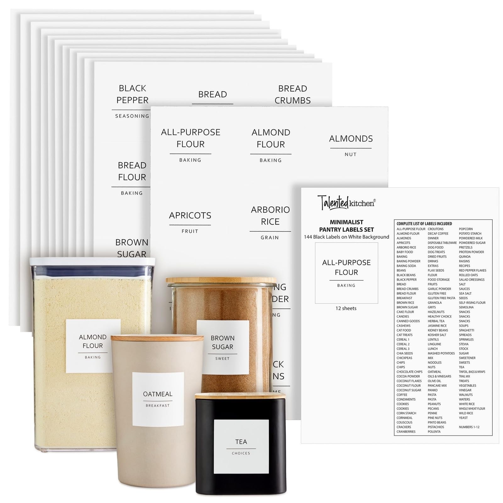 Pantry Labels for Containers - 144 Matte Vinyl Stickers, 2.5 x 2.5 in, Black ...