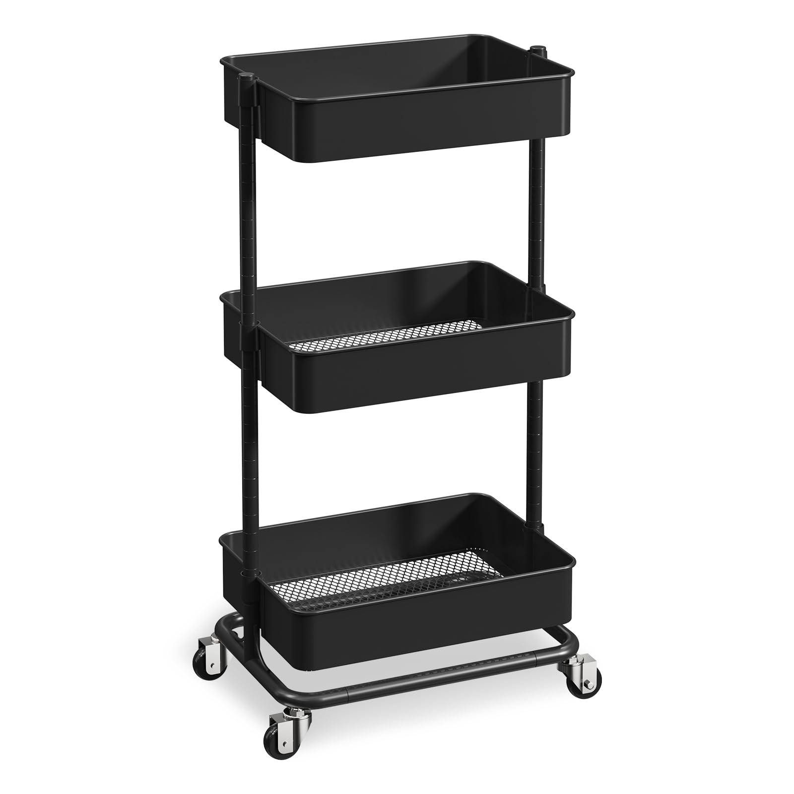 3 Tier Utility Rolling Cart Heavy Duty Metal Wheels Storage Organizer Black