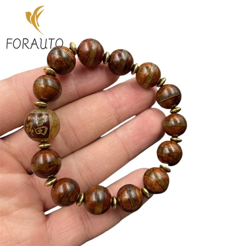 Retro Dzi Bead Agate Round Bead Bracelet Luck Old Agate Bracelet