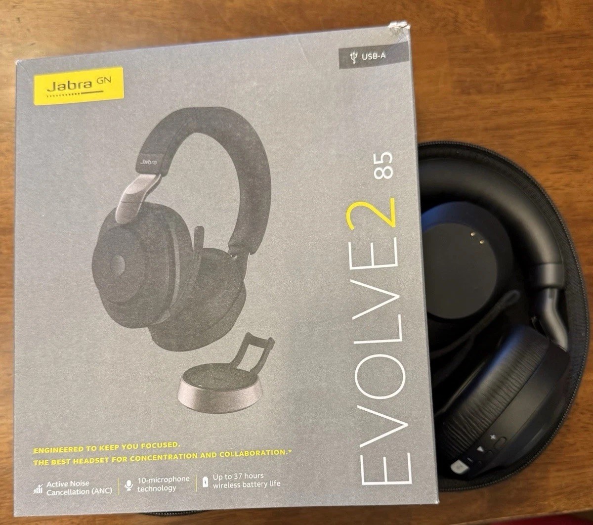 Jabra Evolve2 85 Wireless Headset Black USB-A ANC Charging Dock Carry Case