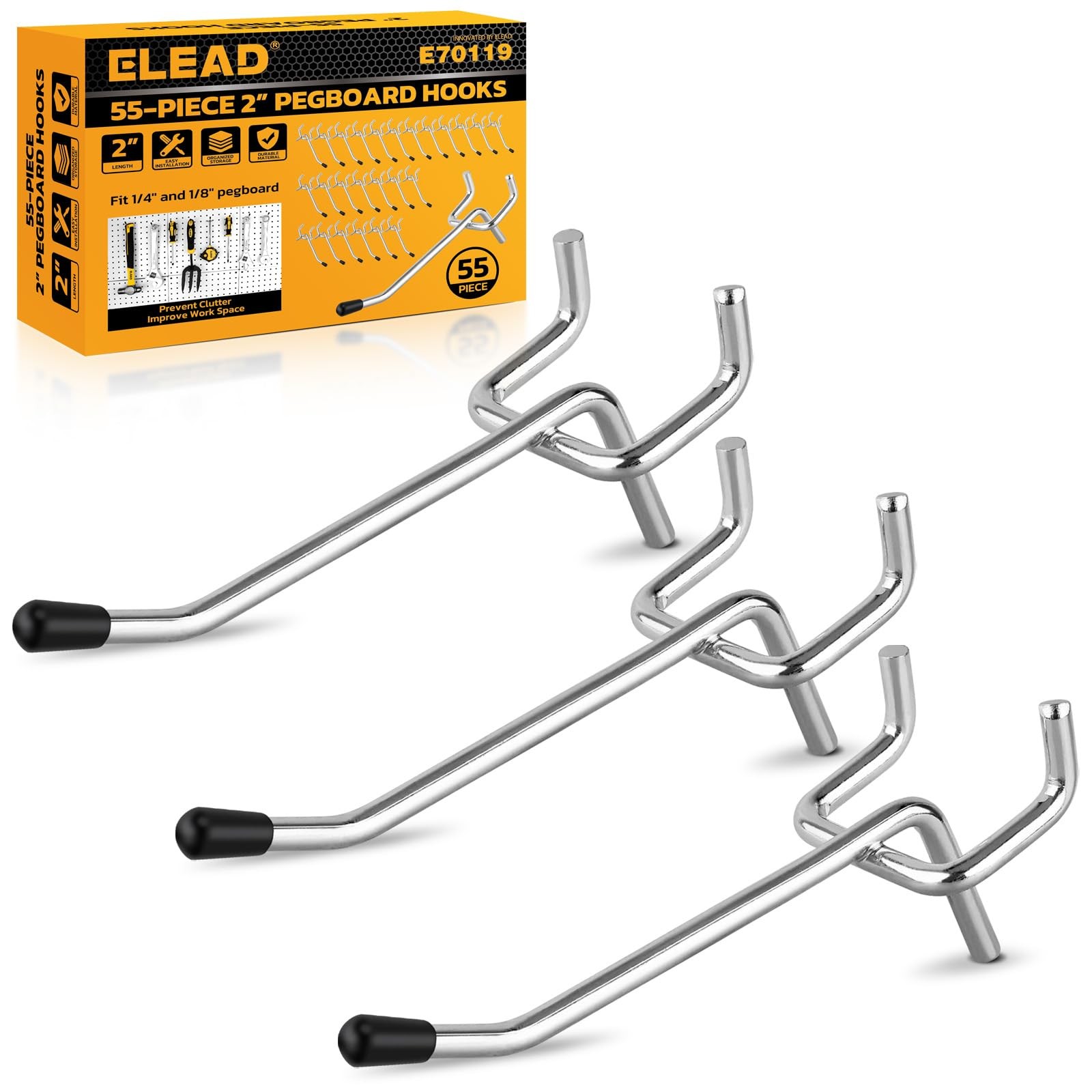 Pegboard Hooks, Heavy Duty Organizer Accessories, Tool Hanger, 2 Inch, 55 PCS