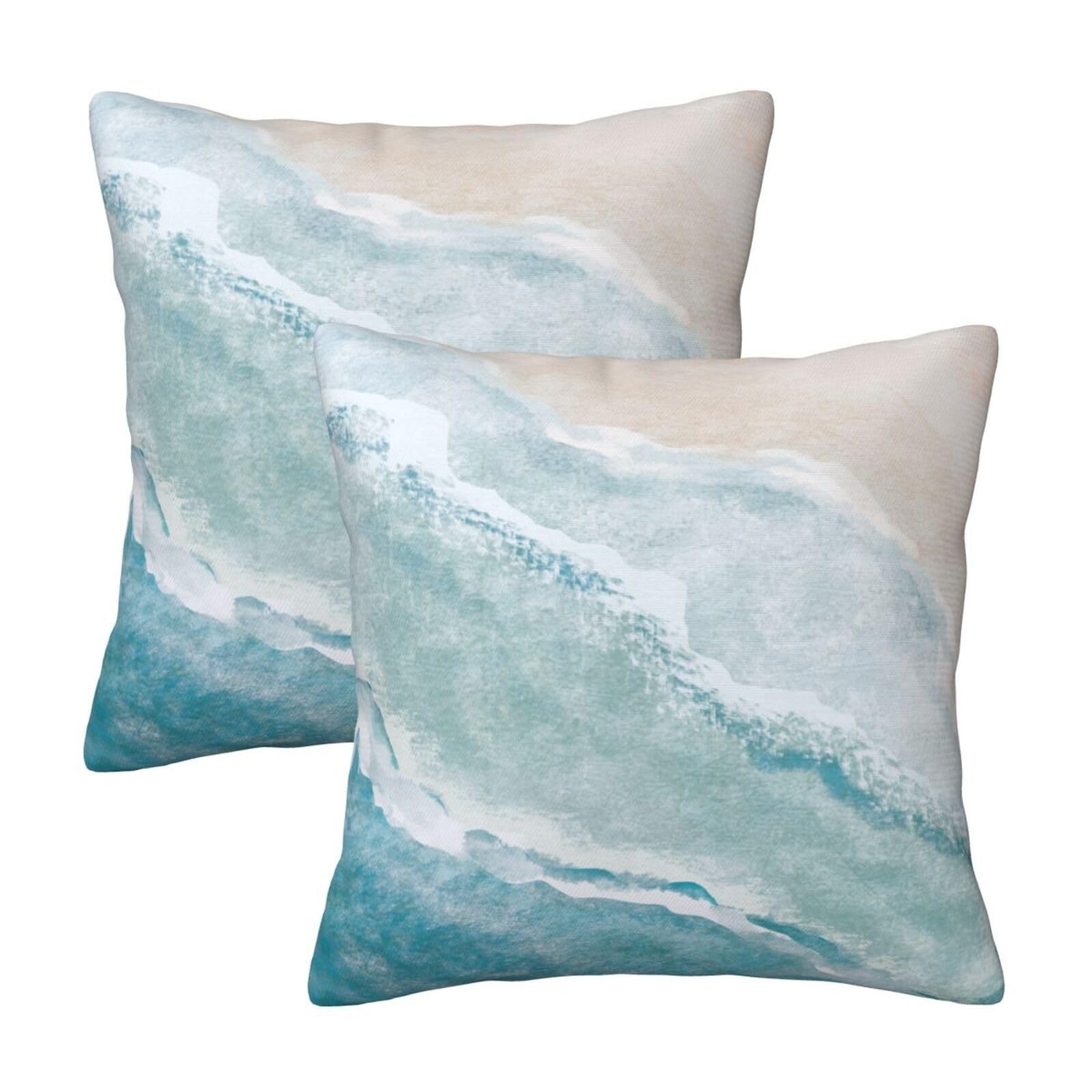 Lcokin Beach Watercolor Blue Sea Ocean Throw Pillow Cover 18x18 in Set of 2 C...