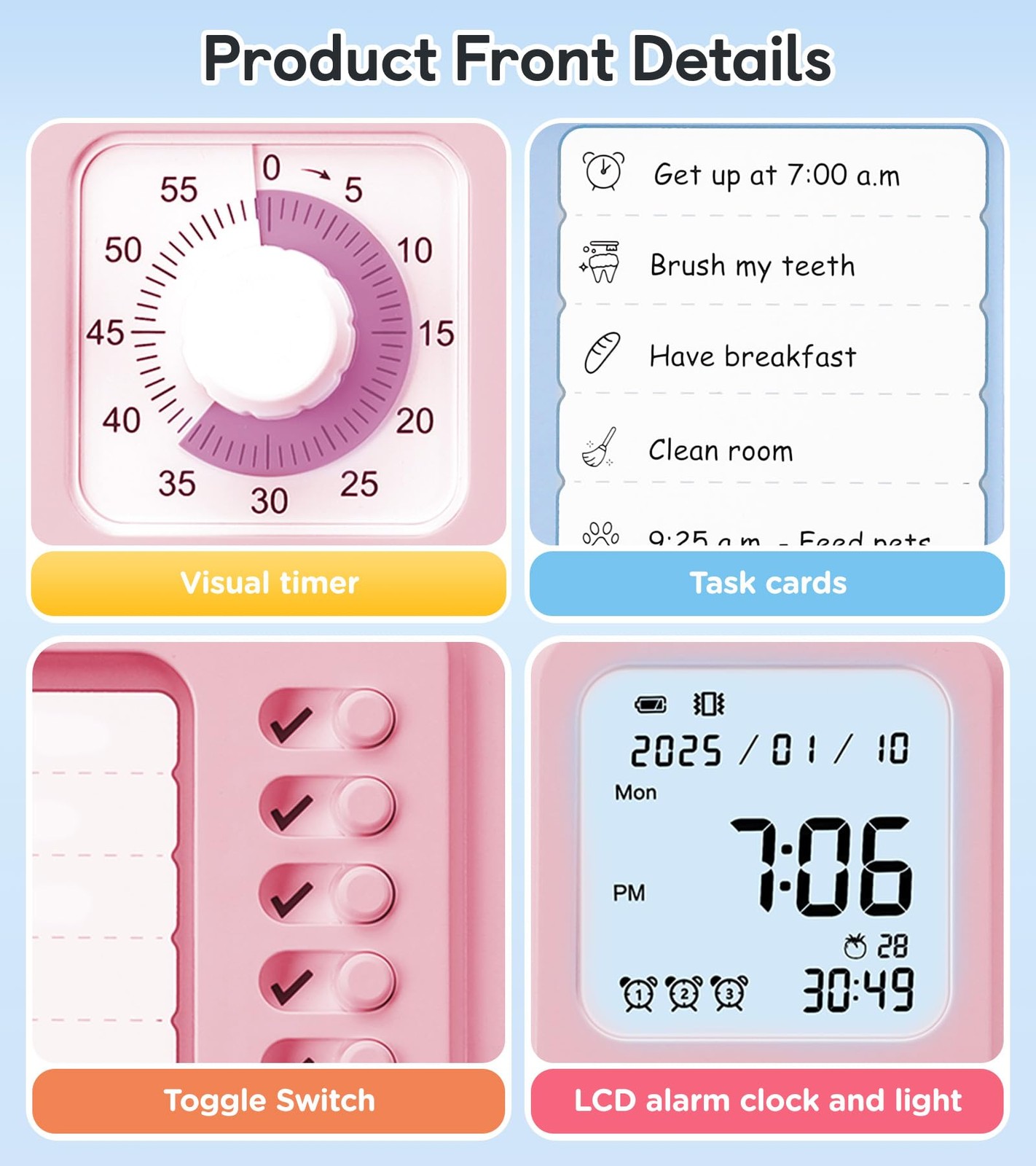3-in-1 Visual Timer & ADHD Tool for Kids|Adults, Task Timer with Chore Chart