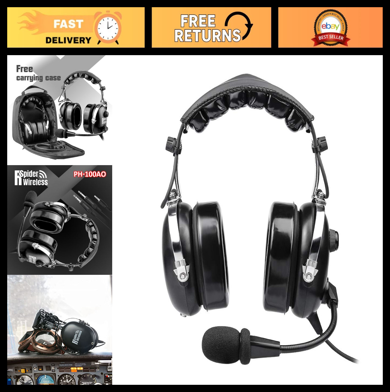 Aviation Headset for Pilots - Noise Cancelling, Comfort Ear Seals, MP3 Ready, Ca
